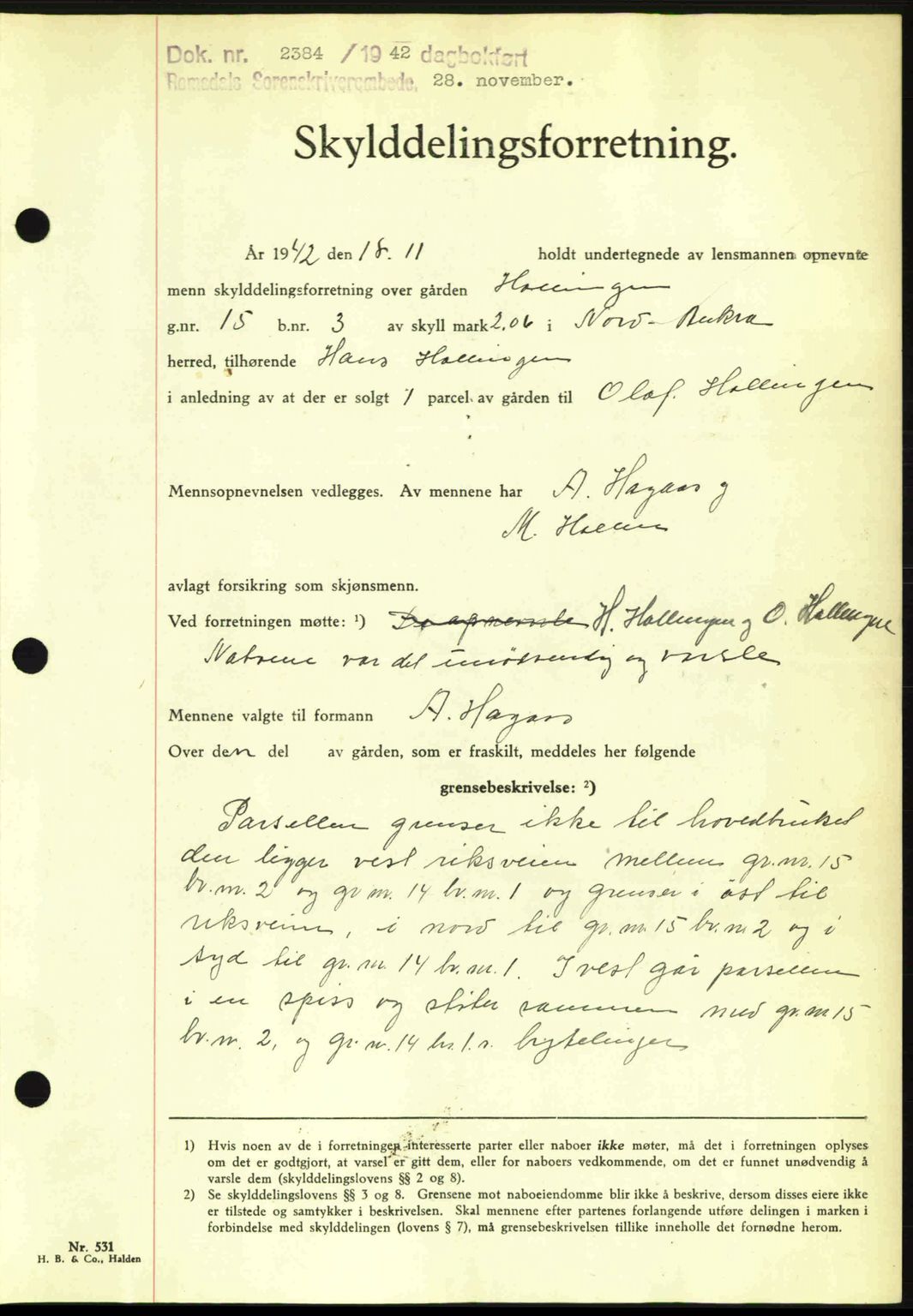 Romsdal sorenskriveri, AV/SAT-A-4149/1/2/2C: Mortgage book no. A13, 1942-1943, Diary no: : 2384/1942