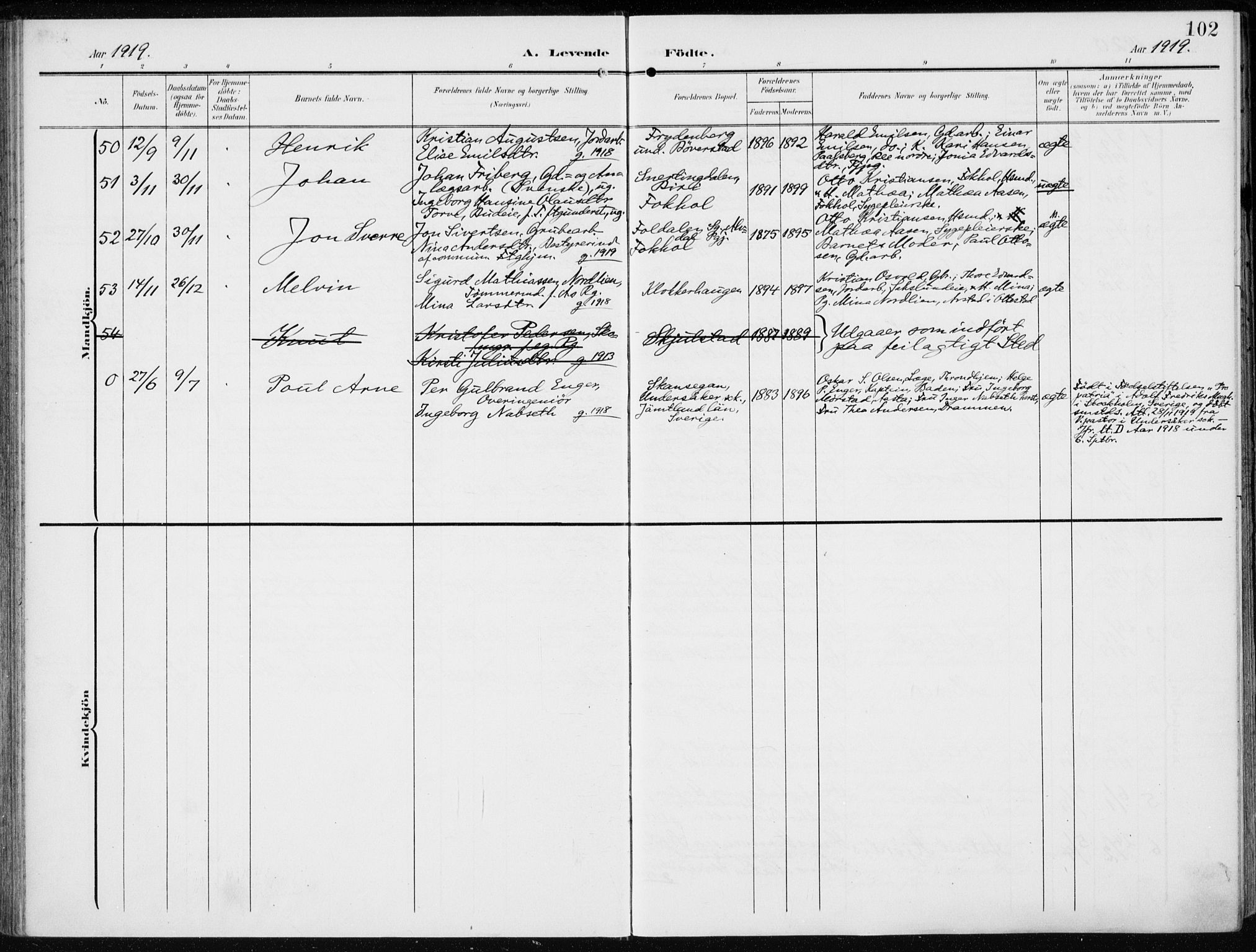 Stange prestekontor, SAH/PREST-002/K/L0024: Parish register (official) no. 24, 1906-1922, p. 102