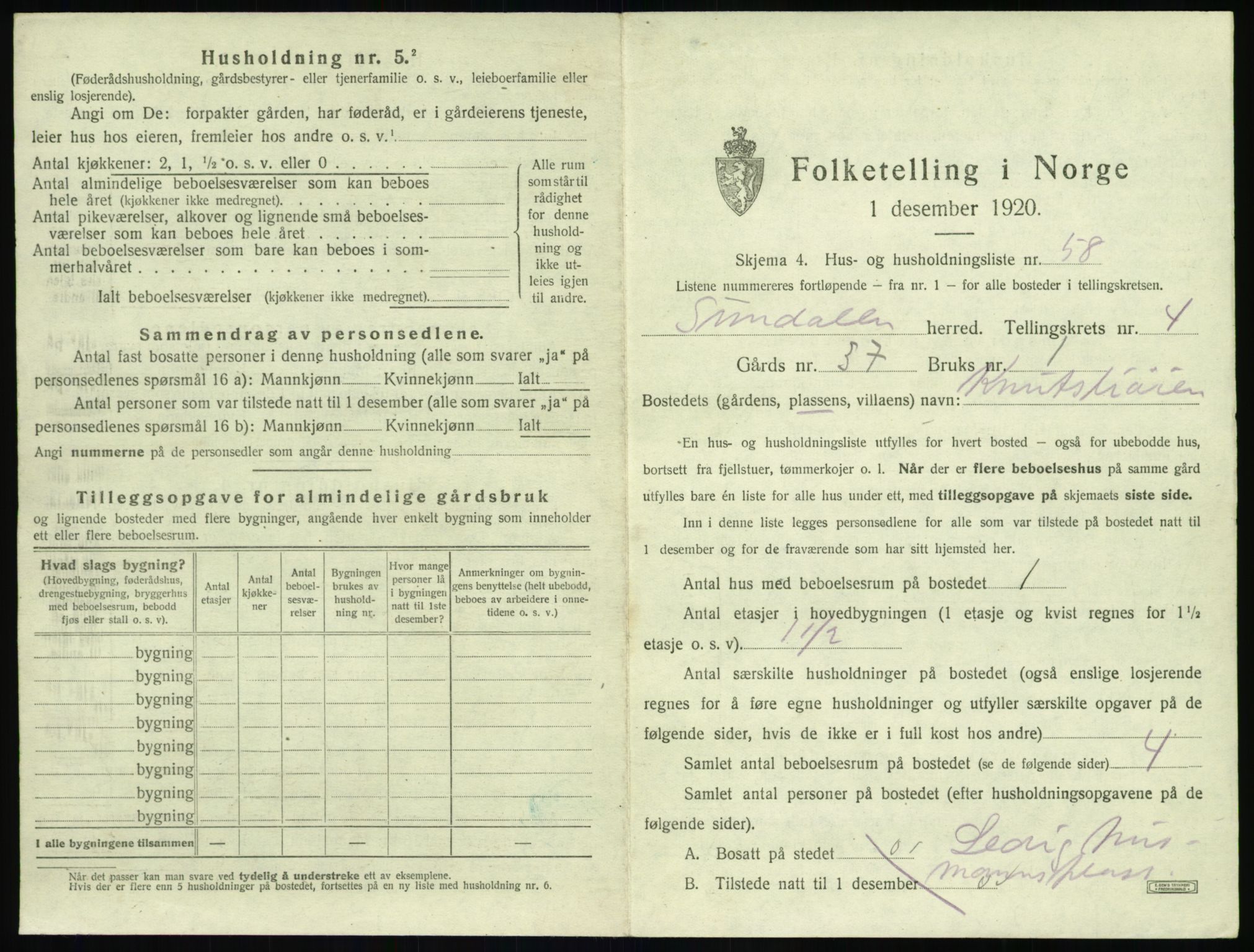 SAT, 1920 census for Sunndal, 1920, p. 384