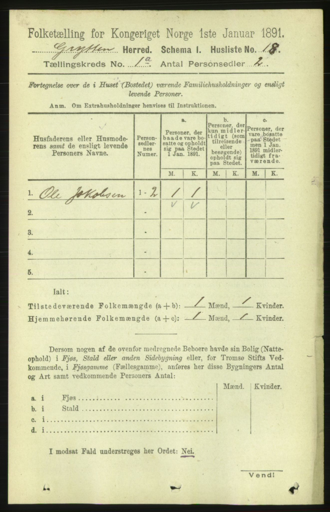 RA, 1891 census for 1539 Grytten, 1891, p. 52