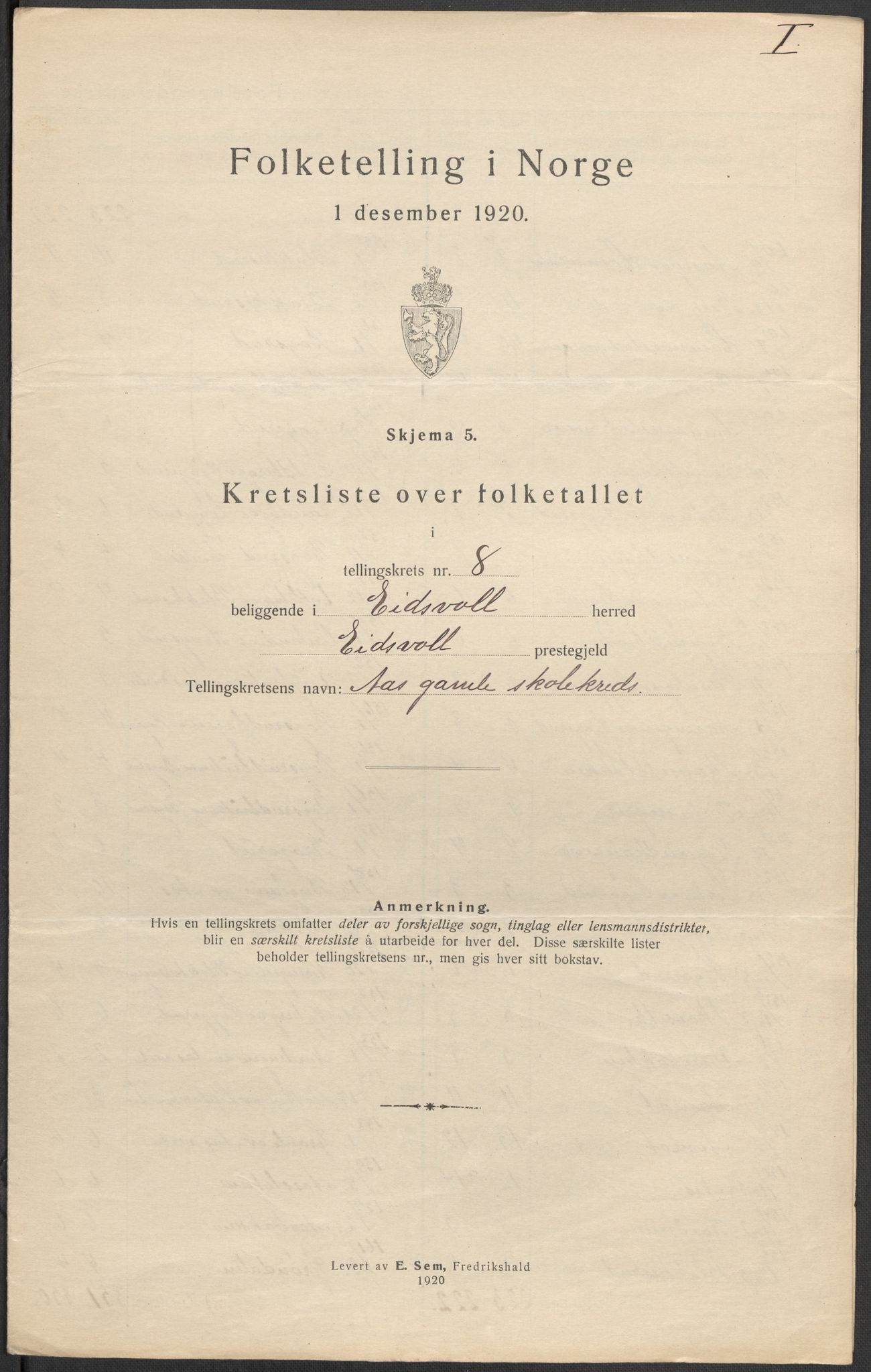 SAO, 1920 census for Eidsvoll, 1920, p. 32