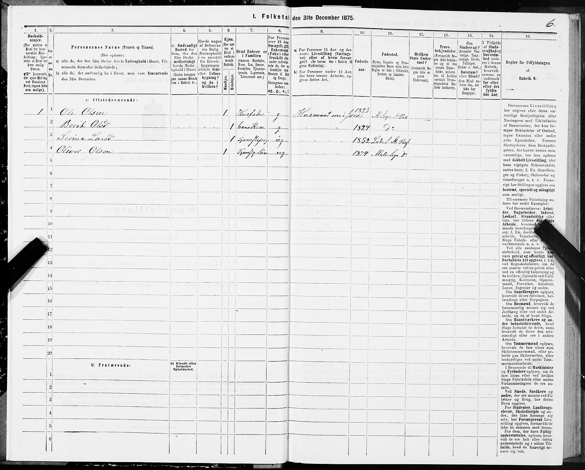 SAT, 1875 census for 1660P Strinda, 1875, p. 7006