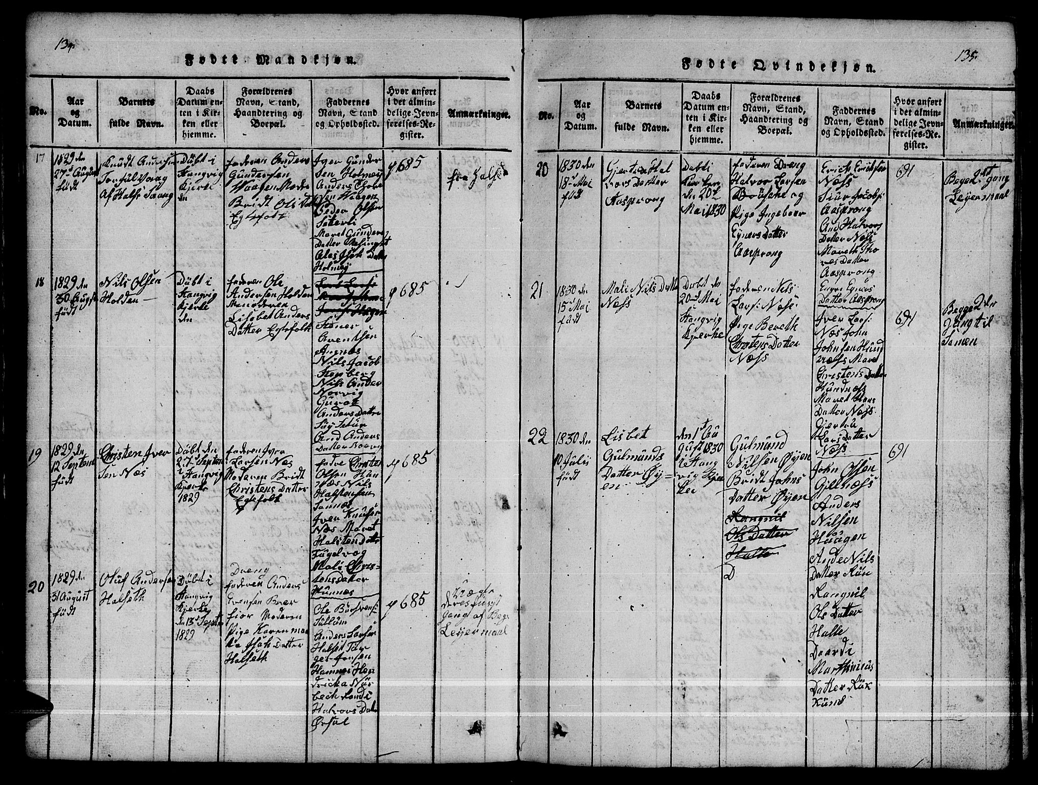 Ministerialprotokoller, klokkerbøker og fødselsregistre - Møre og Romsdal, AV/SAT-A-1454/592/L1031: Parish register (copy) no. 592C01, 1820-1833, p. 134-135