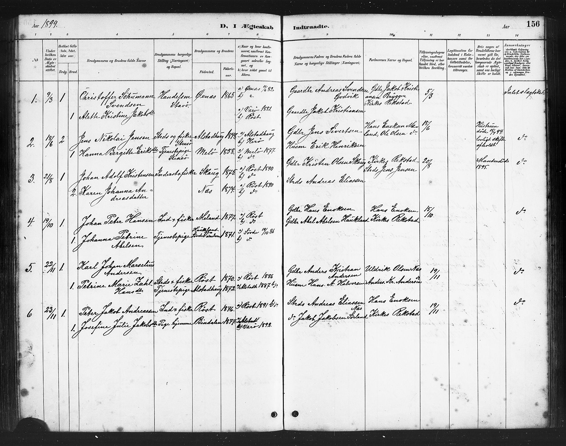 Ministerialprotokoller, klokkerbøker og fødselsregistre - Nordland, AV/SAT-A-1459/808/L0131: Parish register (copy) no. 808C02, 1879-1919, p. 156