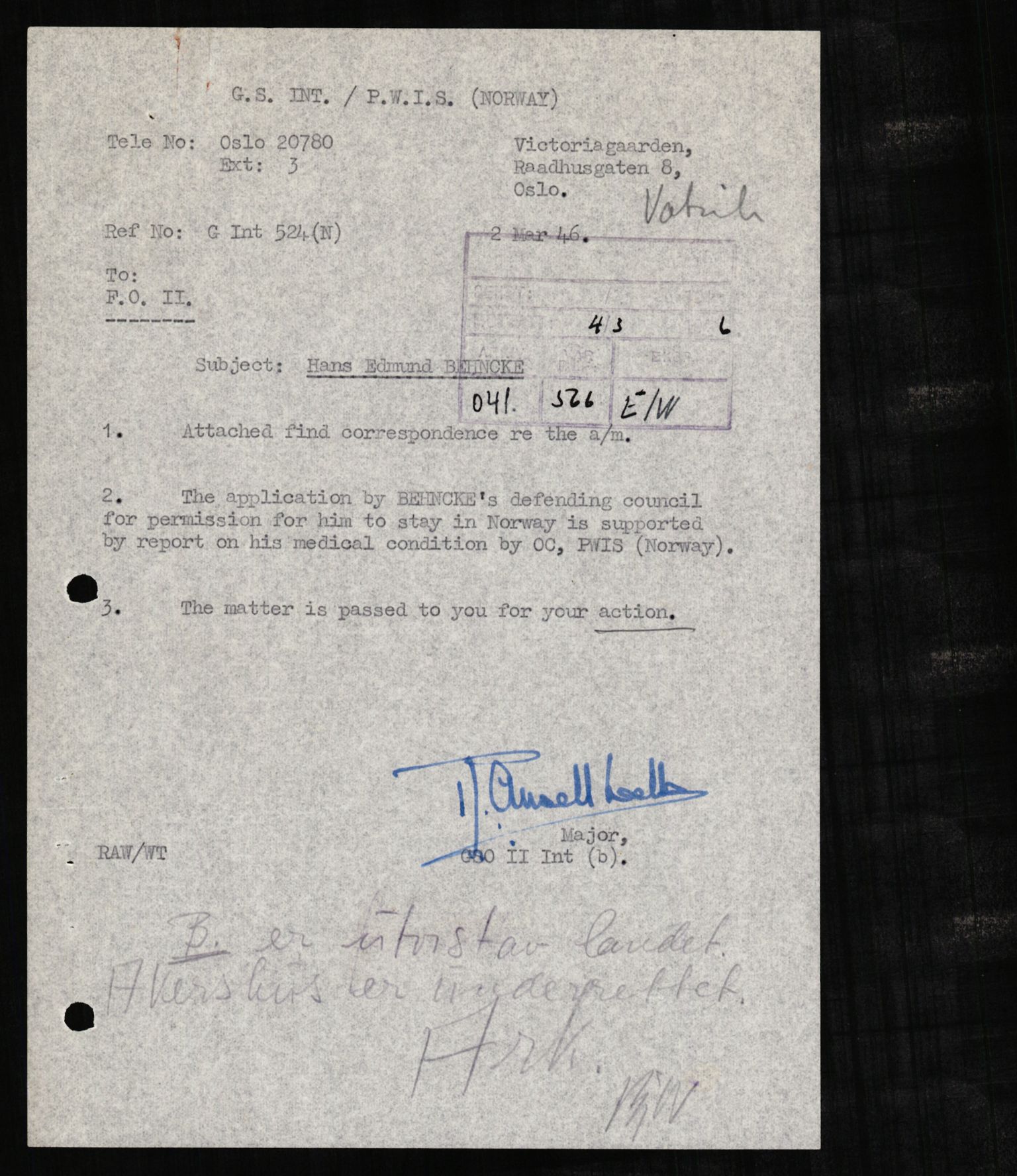 Forsvaret, Forsvarets overkommando II, AV/RA-RAFA-3915/D/Db/L0002: CI Questionaires. Tyske okkupasjonsstyrker i Norge. Tyskere., 1945-1946, p. 466