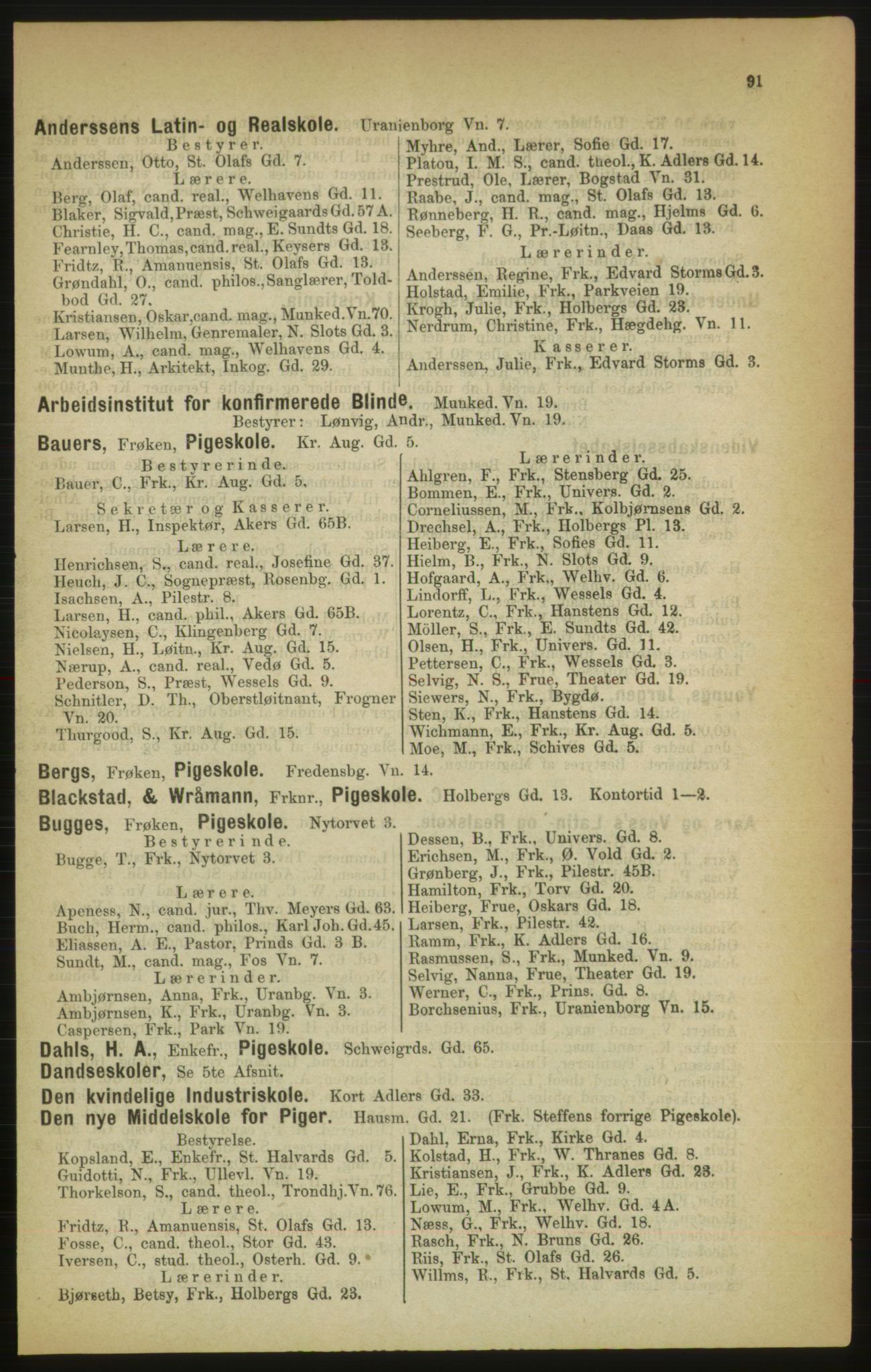 Kristiania/Oslo adressebok, PUBL/-, 1888, p. 91