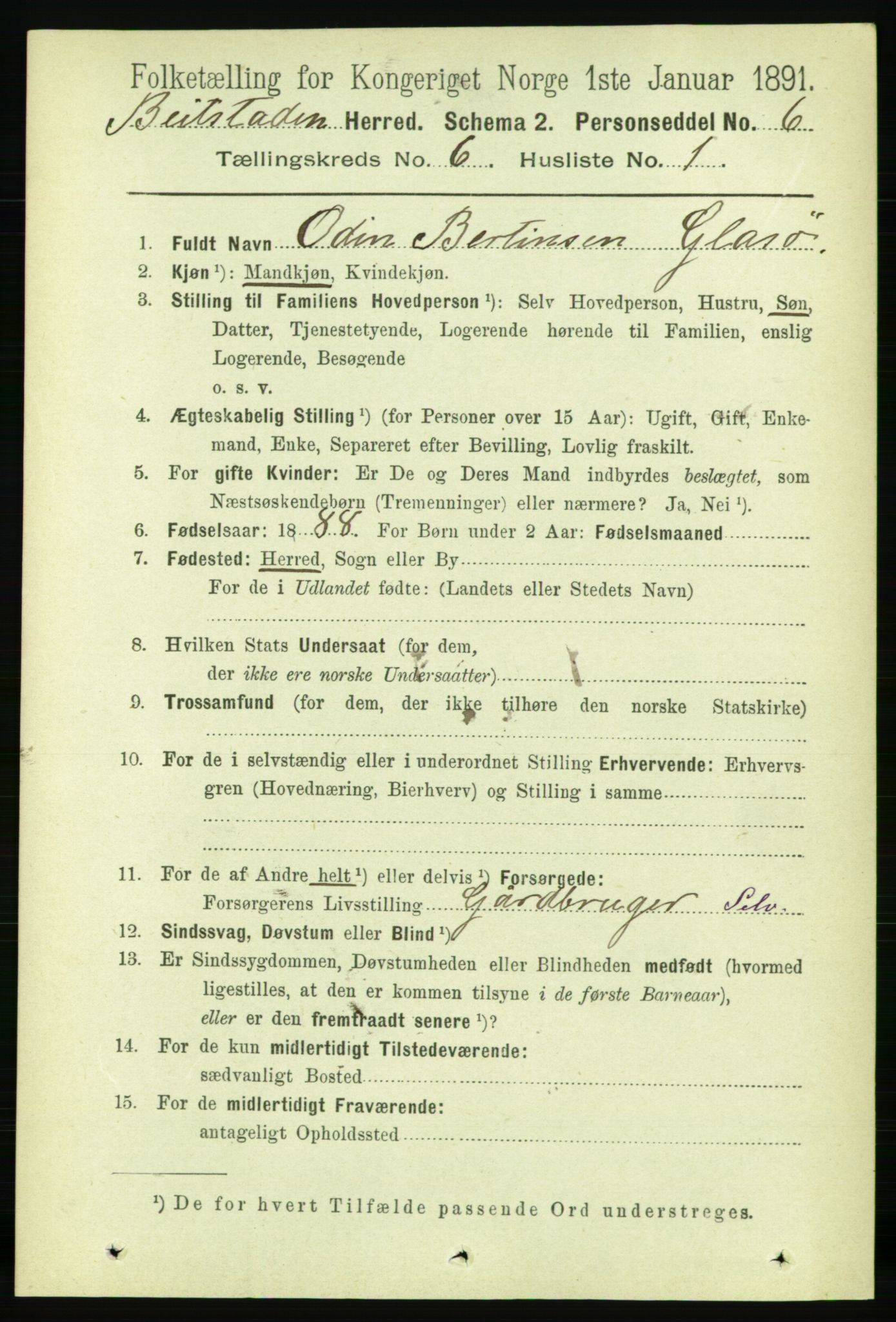 RA, 1891 census for 1727 Beitstad, 1891, p. 1530