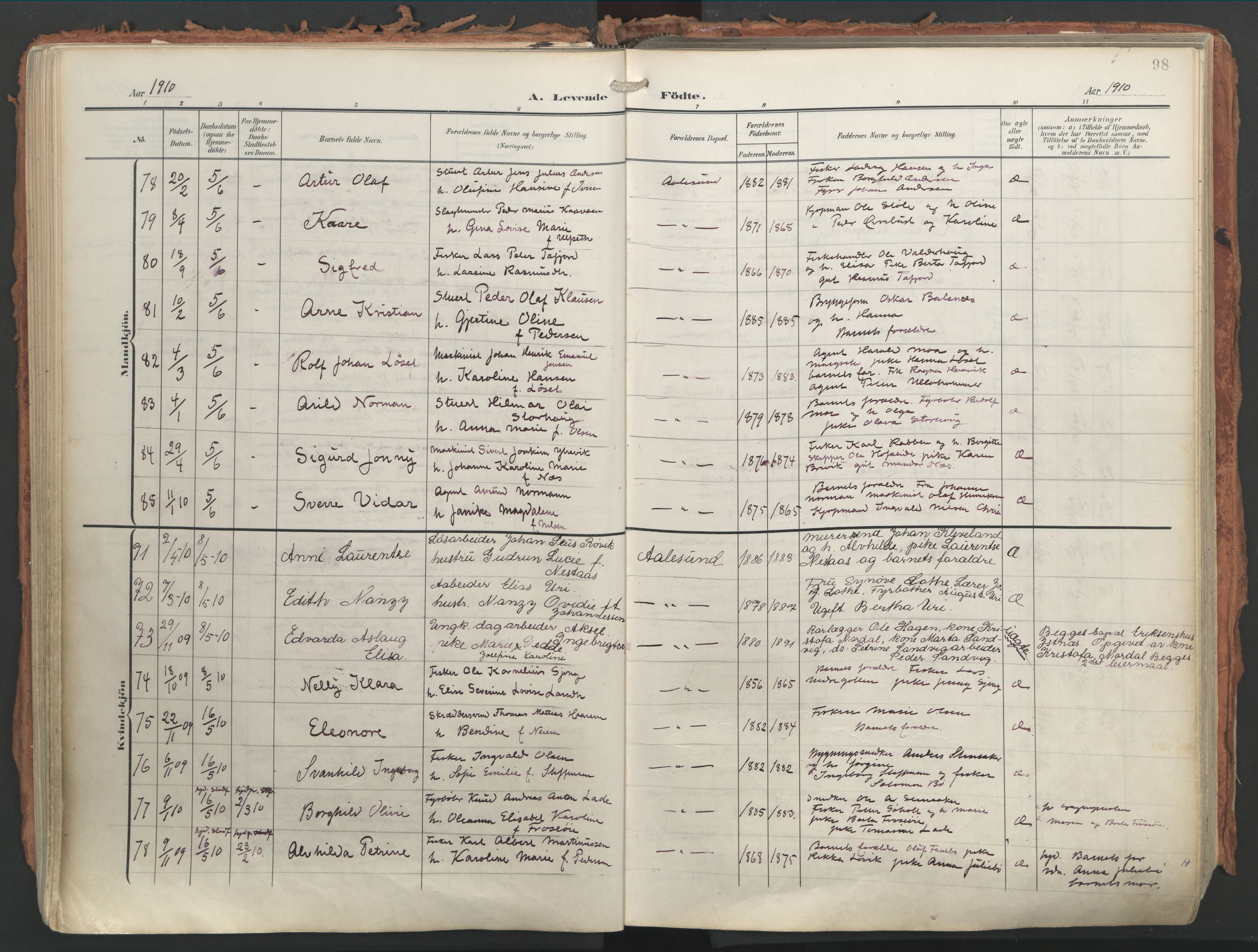 Ministerialprotokoller, klokkerbøker og fødselsregistre - Møre og Romsdal, AV/SAT-A-1454/529/L0460: Parish register (official) no. 529A10, 1906-1917, p. 98