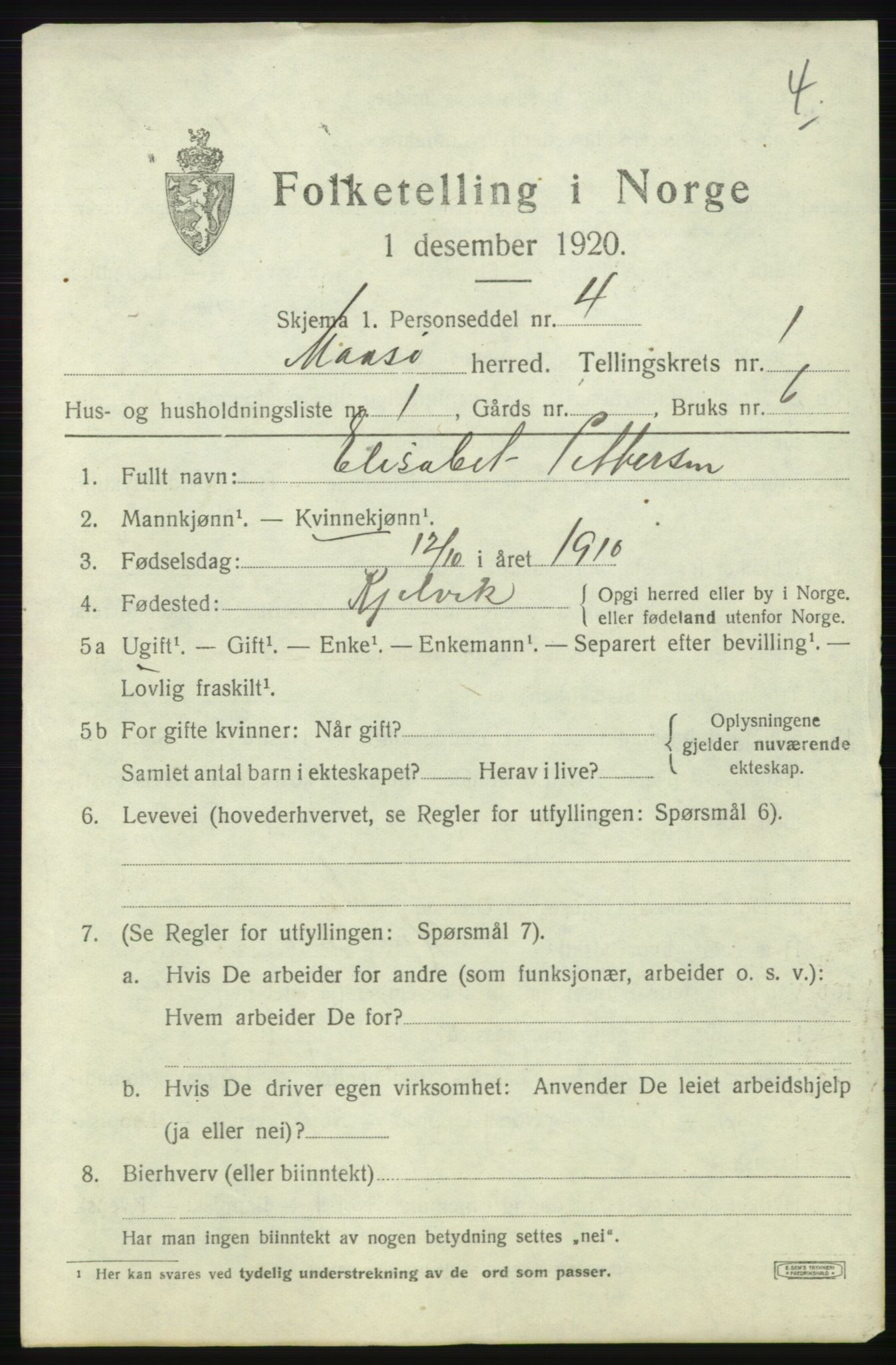 SATØ, 1920 census for Måsøy, 1920, p. 860