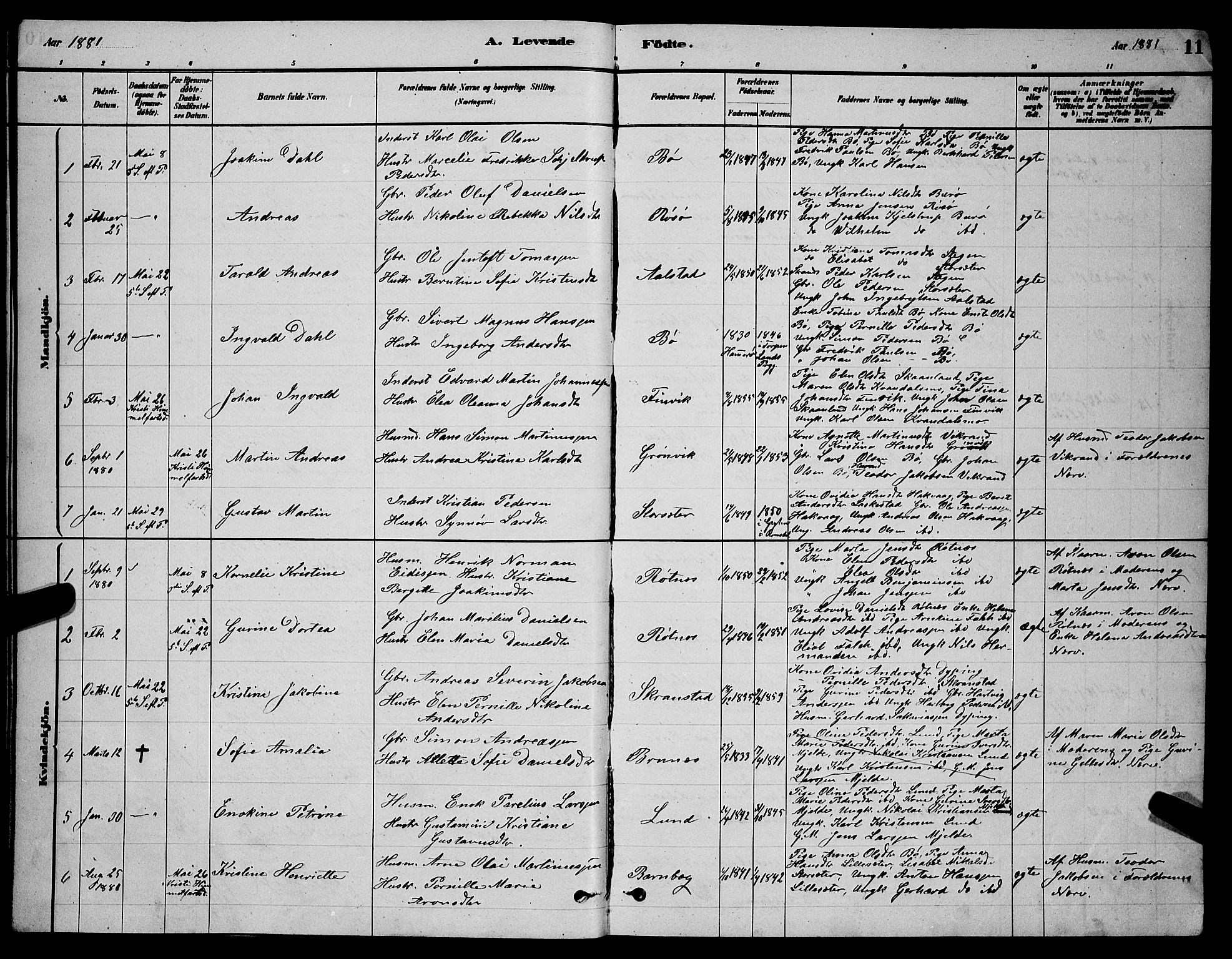 Ministerialprotokoller, klokkerbøker og fødselsregistre - Nordland, AV/SAT-A-1459/855/L0816: Parish register (copy) no. 855C05, 1879-1894, p. 11