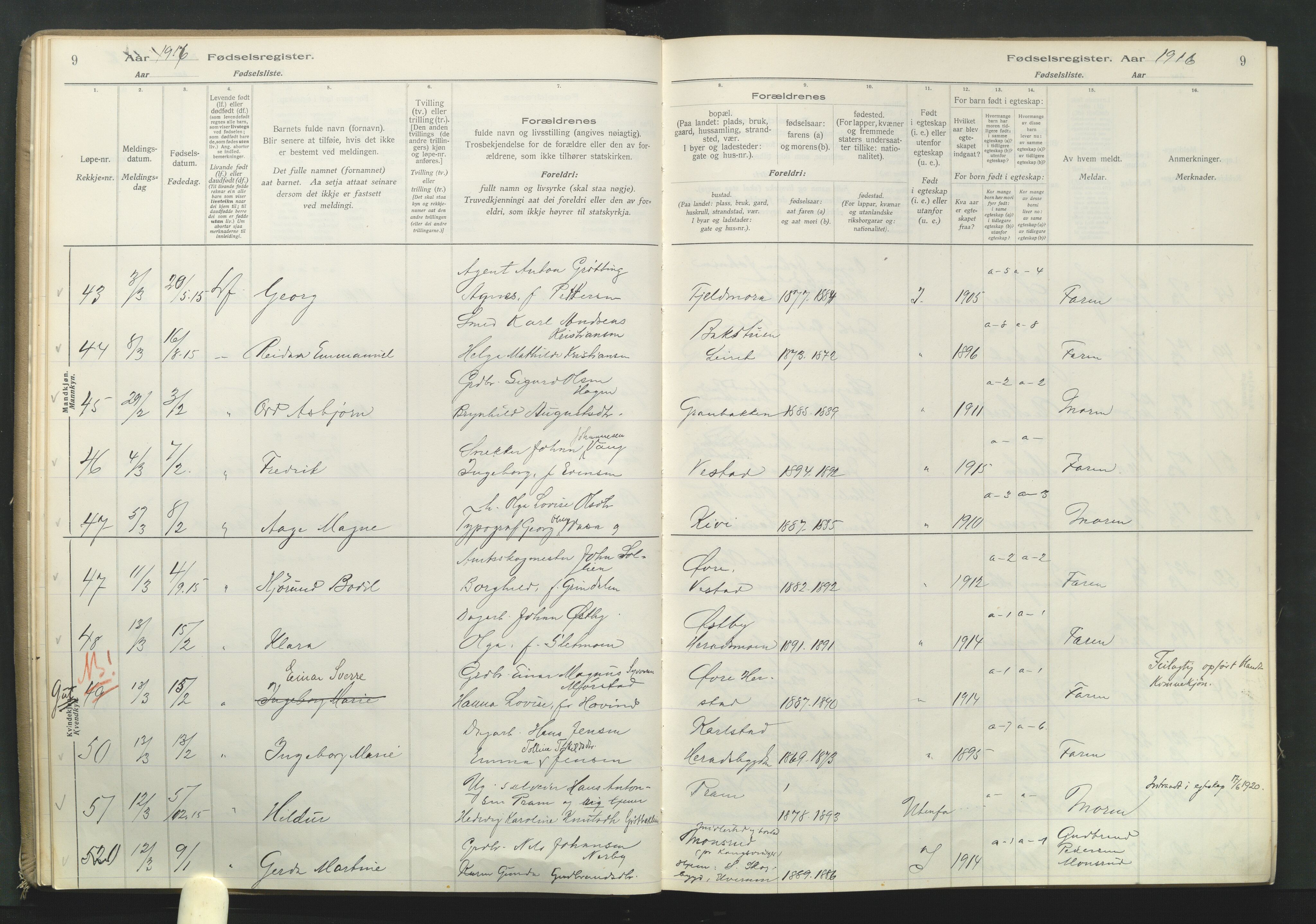 Elverum prestekontor, AV/SAH-PREST-044/I/Id/L0001: Birth register no. 1, 1916-1921