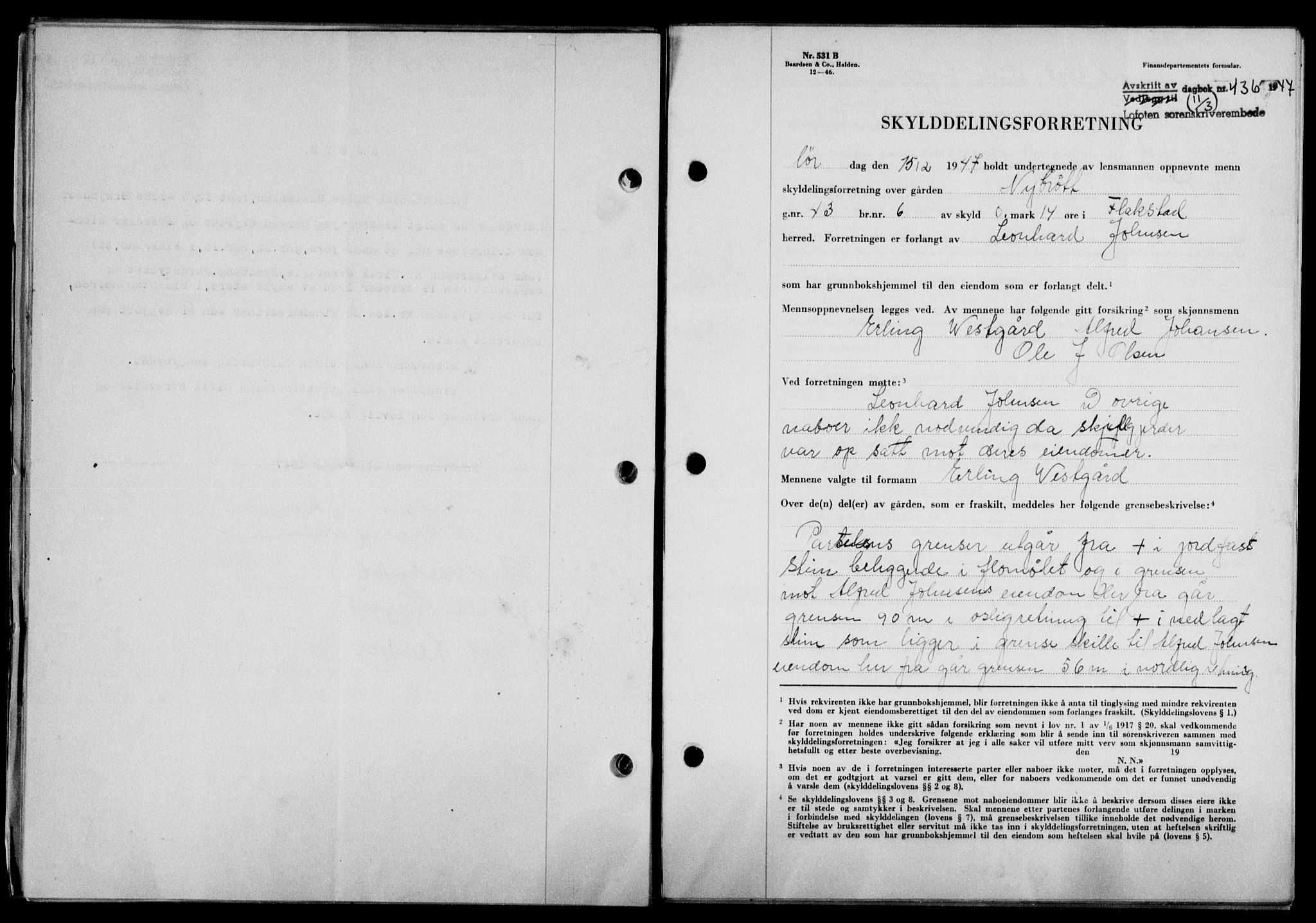 Lofoten sorenskriveri, SAT/A-0017/1/2/2C/L0015a: Mortgage book no. 15a, 1946-1947, Diary no: : 436/1947