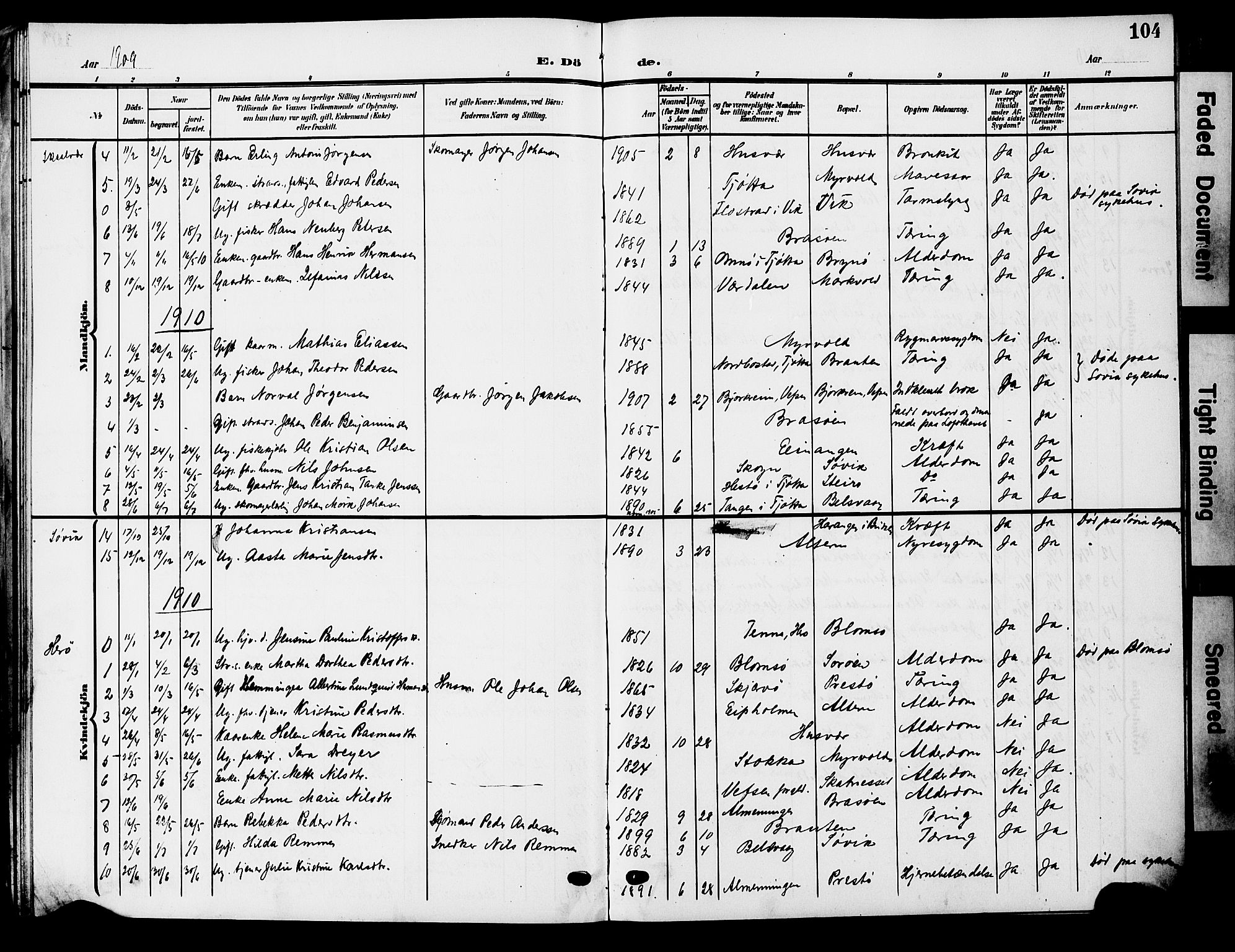 Ministerialprotokoller, klokkerbøker og fødselsregistre - Nordland, AV/SAT-A-1459/830/L0464: Parish register (copy) no. 830C06, 1906-1925, p. 104