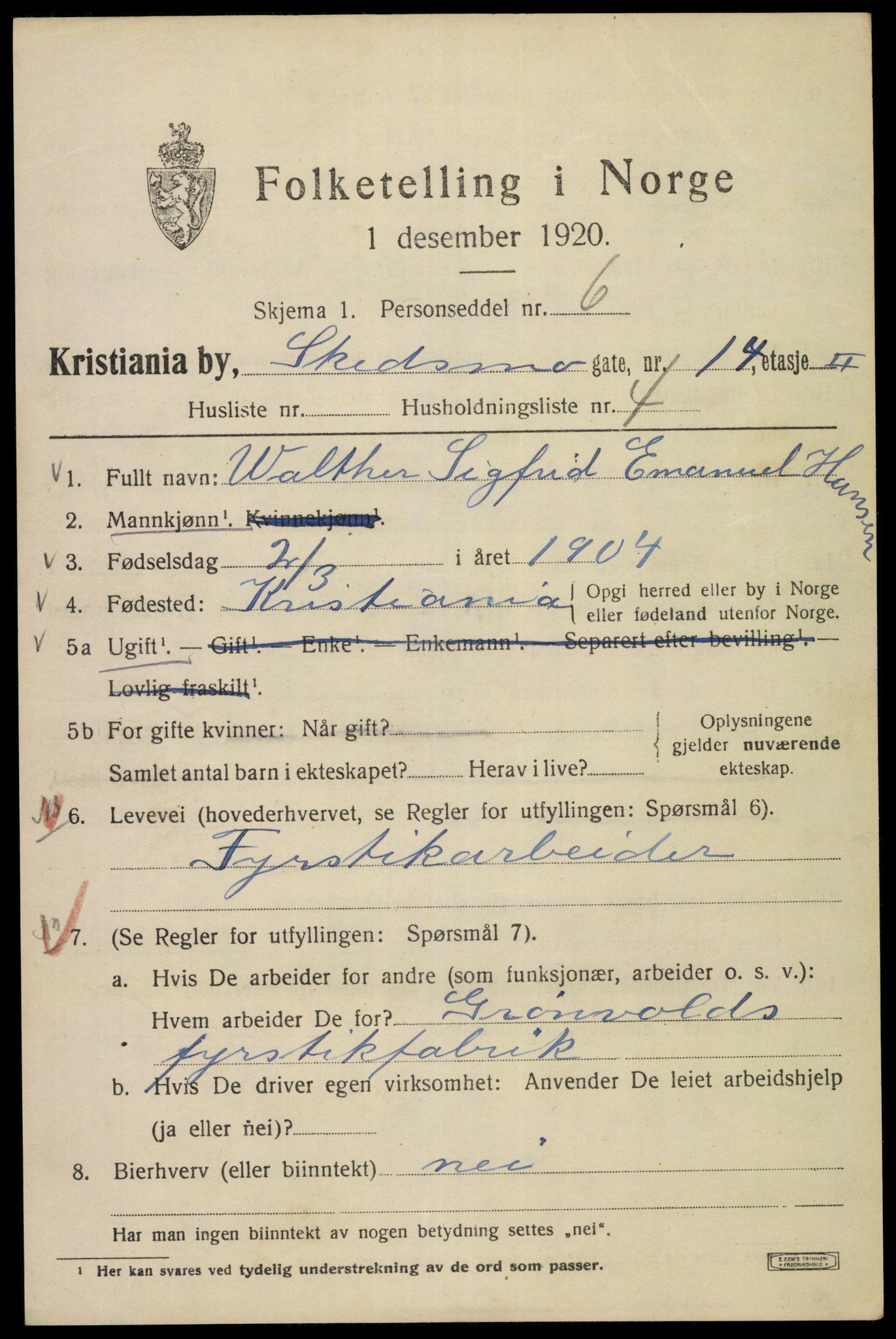 SAO, 1920 census for Kristiania, 1920, p. 512085