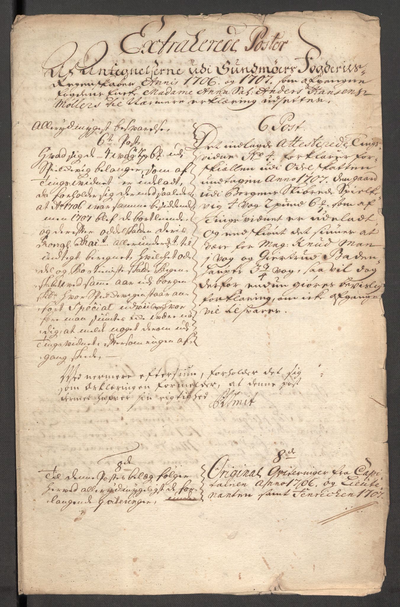 Rentekammeret inntil 1814, Reviderte regnskaper, Fogderegnskap, RA/EA-4092/R54/L3561: Fogderegnskap Sunnmøre, 1706-1707, p. 436