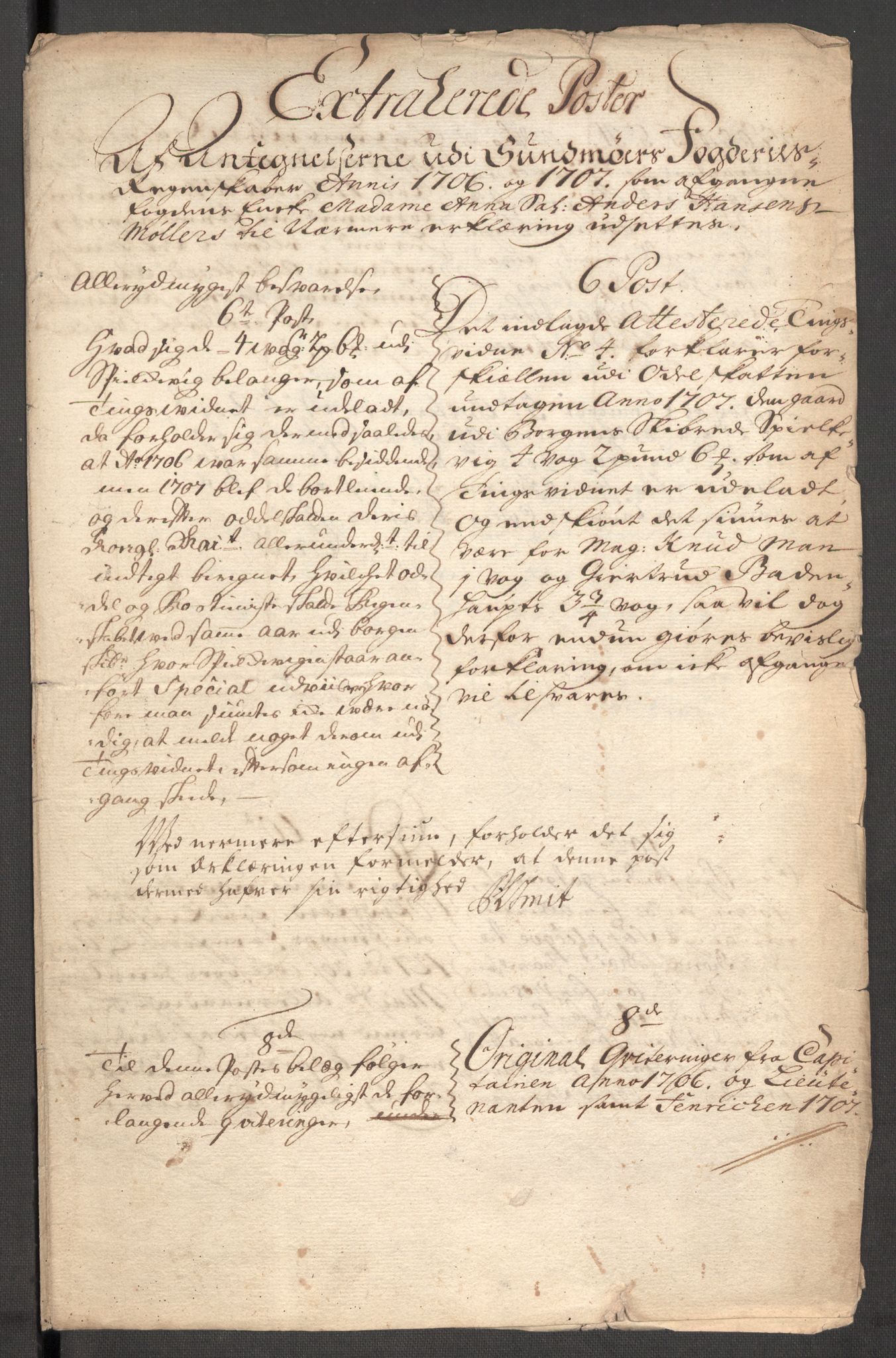 Rentekammeret inntil 1814, Reviderte regnskaper, Fogderegnskap, AV/RA-EA-4092/R54/L3561: Fogderegnskap Sunnmøre, 1706-1707, p. 436