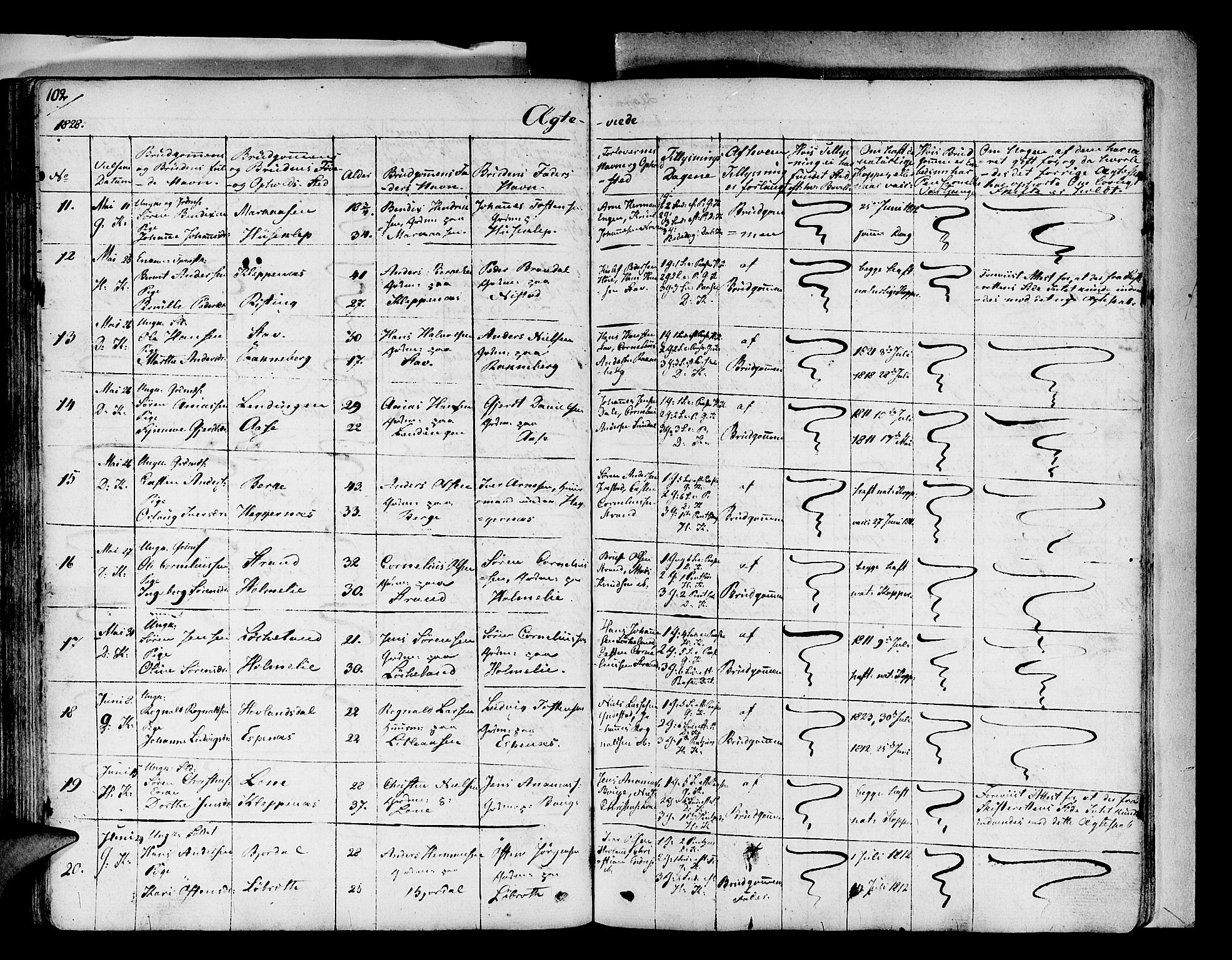 Fjaler sokneprestembete, AV/SAB-A-79801/H/Haa/Haaa/L0005: Parish register (official) no. A 5, 1821-1835, p. 102