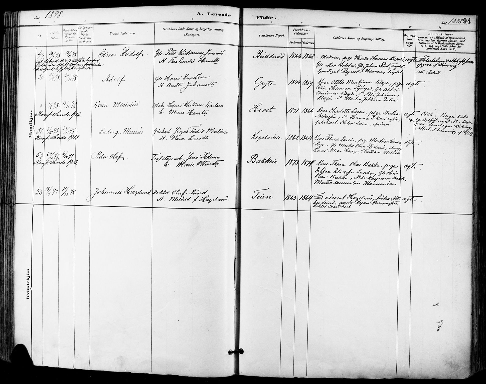 Sande Kirkebøker, AV/SAKO-A-53/F/Fa/L0007: Parish register (official) no. 7, 1888-1903, p. 94