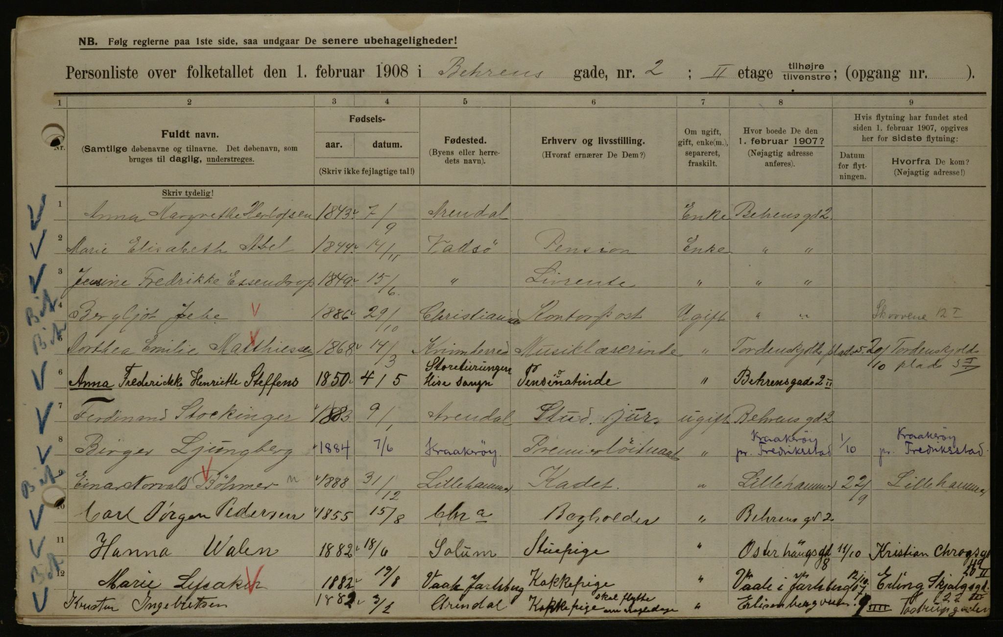 OBA, Municipal Census 1908 for Kristiania, 1908, p. 3353