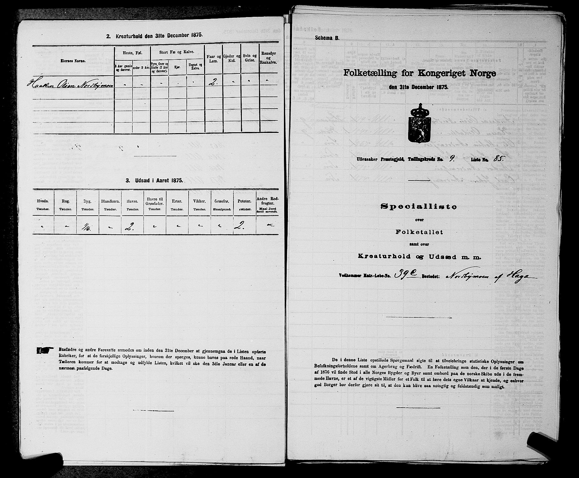 RA, 1875 census for 0235P Ullensaker, 1875, p. 1253