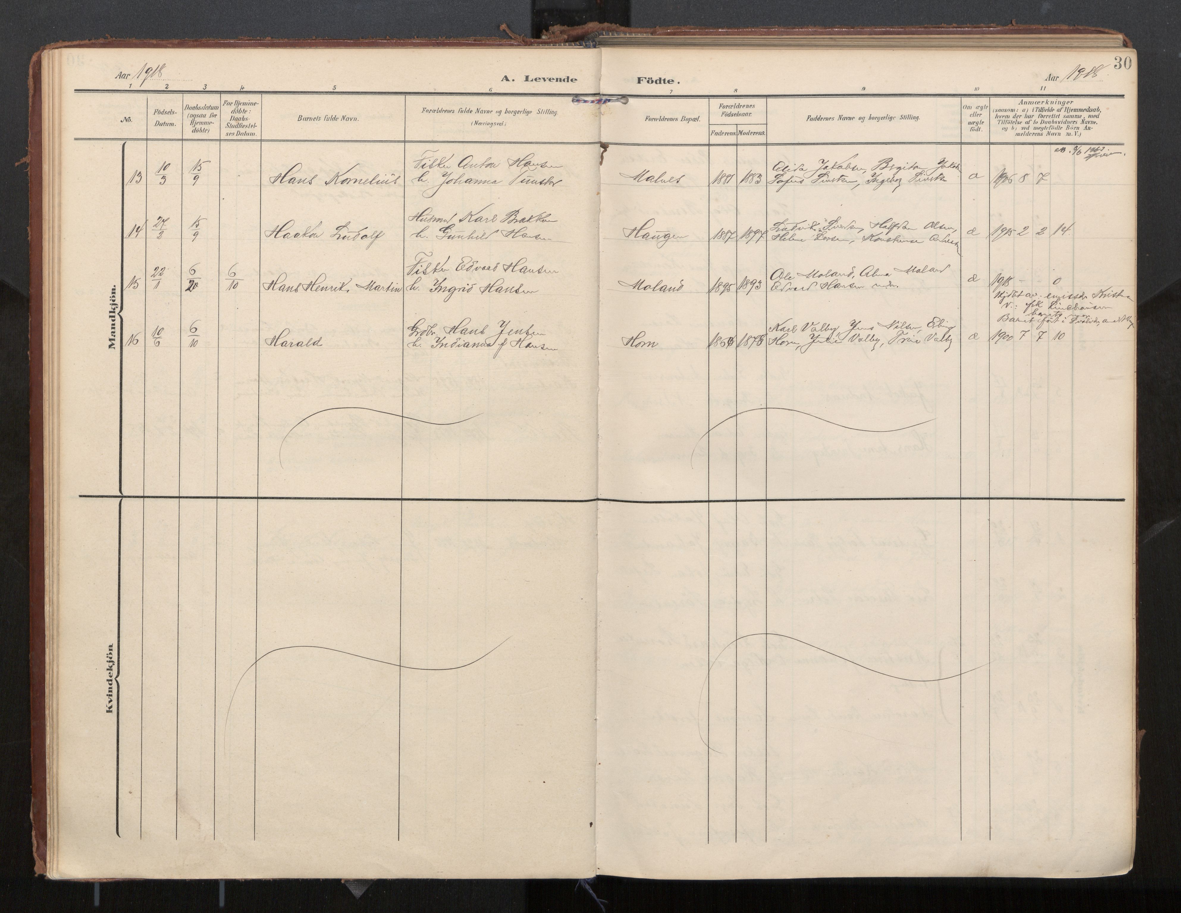 Ministerialprotokoller, klokkerbøker og fødselsregistre - Nordland, AV/SAT-A-1459/884/L1194: Parish register (official) no. 884A02, 1906-1937, p. 30