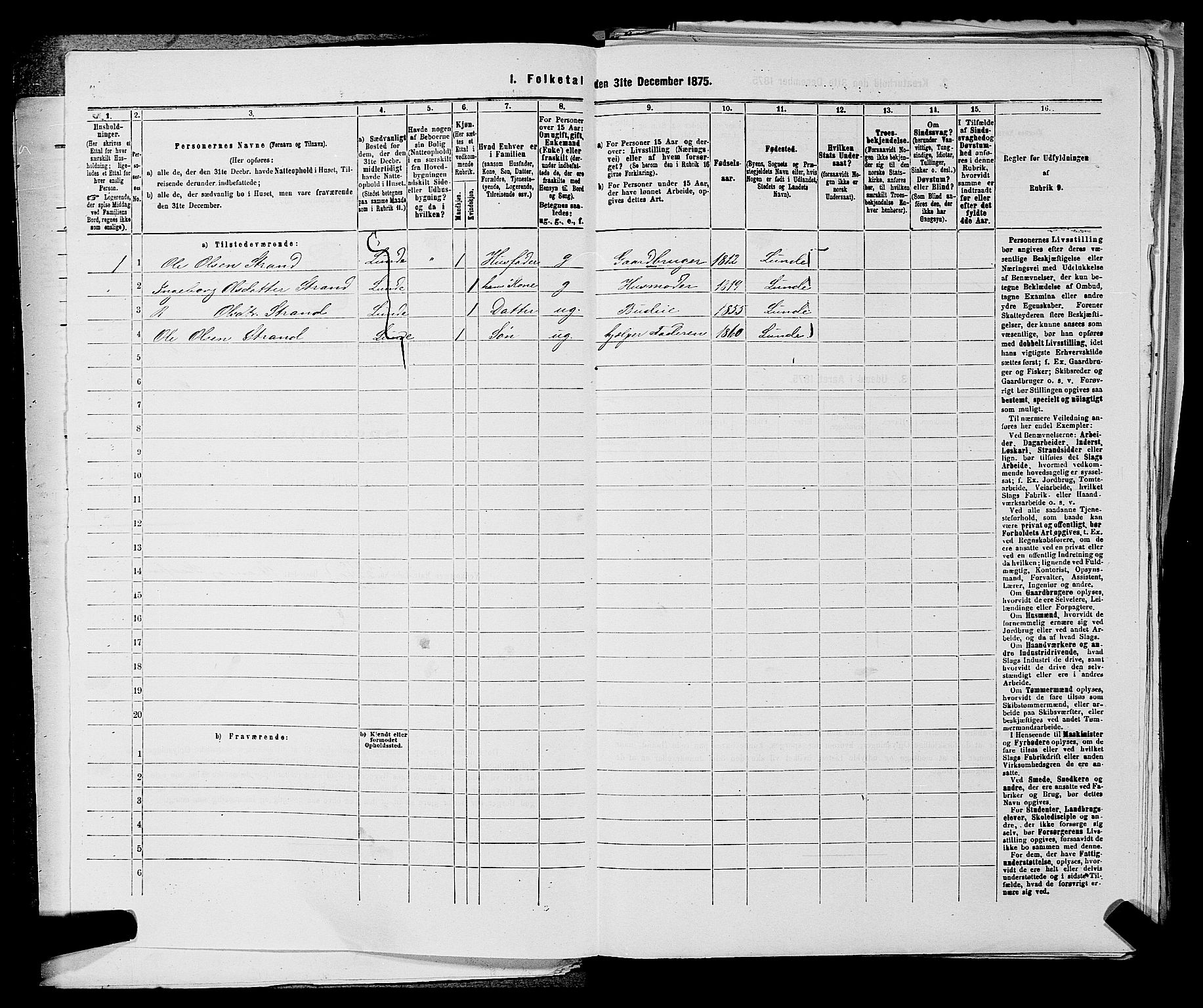 SAKO, 1875 census for 0820P Lunde, 1875, p. 160