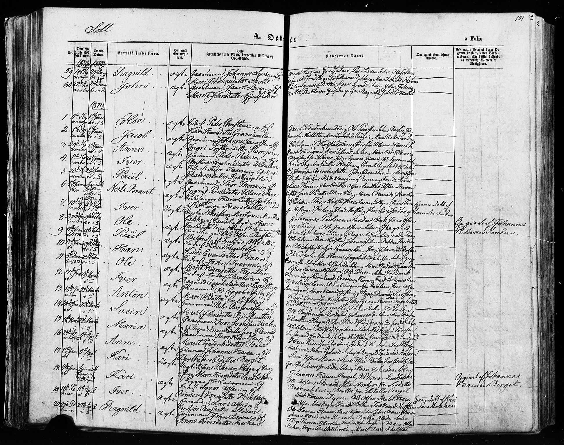 Vågå prestekontor, SAH/PREST-076/H/Ha/Haa/L0007: Parish register (official) no. 7 /3, 1872-1886, p. 101