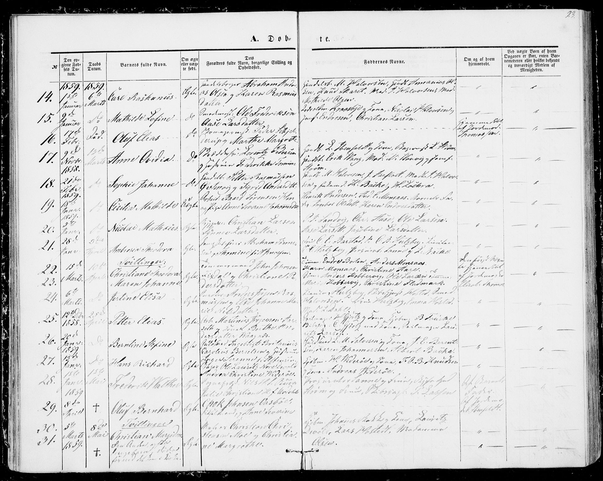 Ministerialprotokoller, klokkerbøker og fødselsregistre - Møre og Romsdal, AV/SAT-A-1454/529/L0451: Parish register (official) no. 529A01, 1855-1863, p. 23