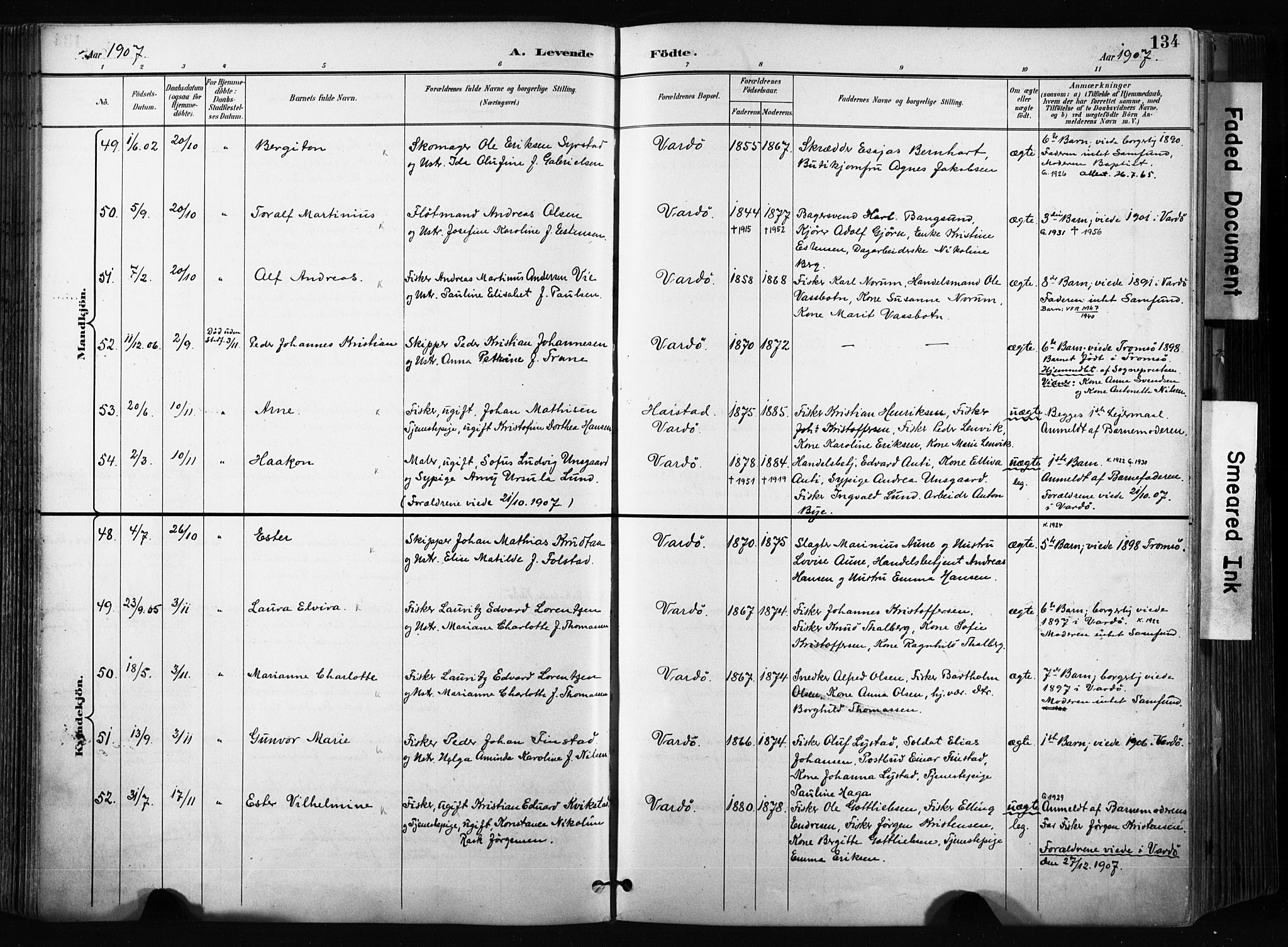 Vardø sokneprestkontor, AV/SATØ-S-1332/H/Ha/L0010kirke: Parish register (official) no. 10, 1895-1907, p. 134