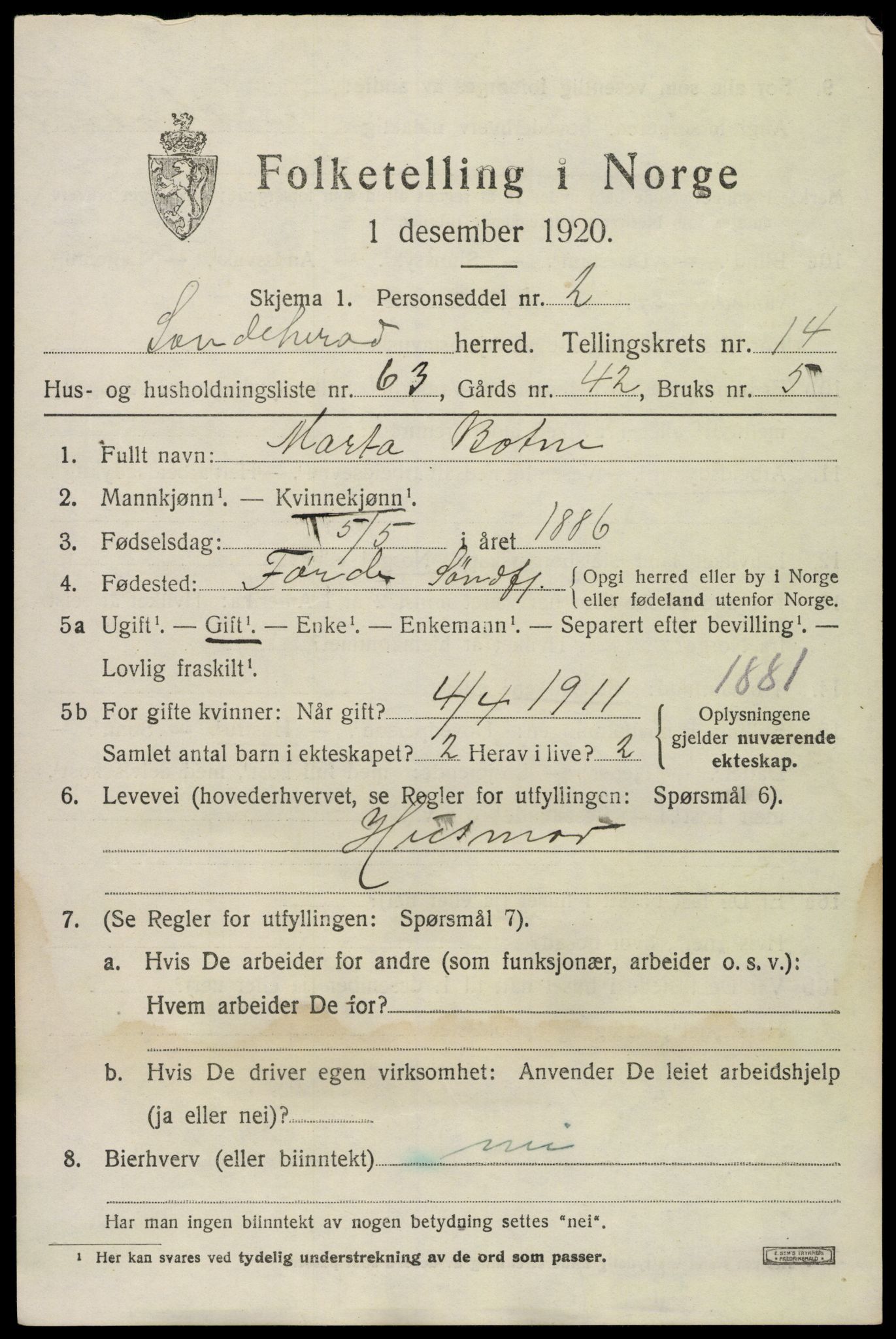 SAKO, 1920 census for Sandeherred, 1920, p. 21118