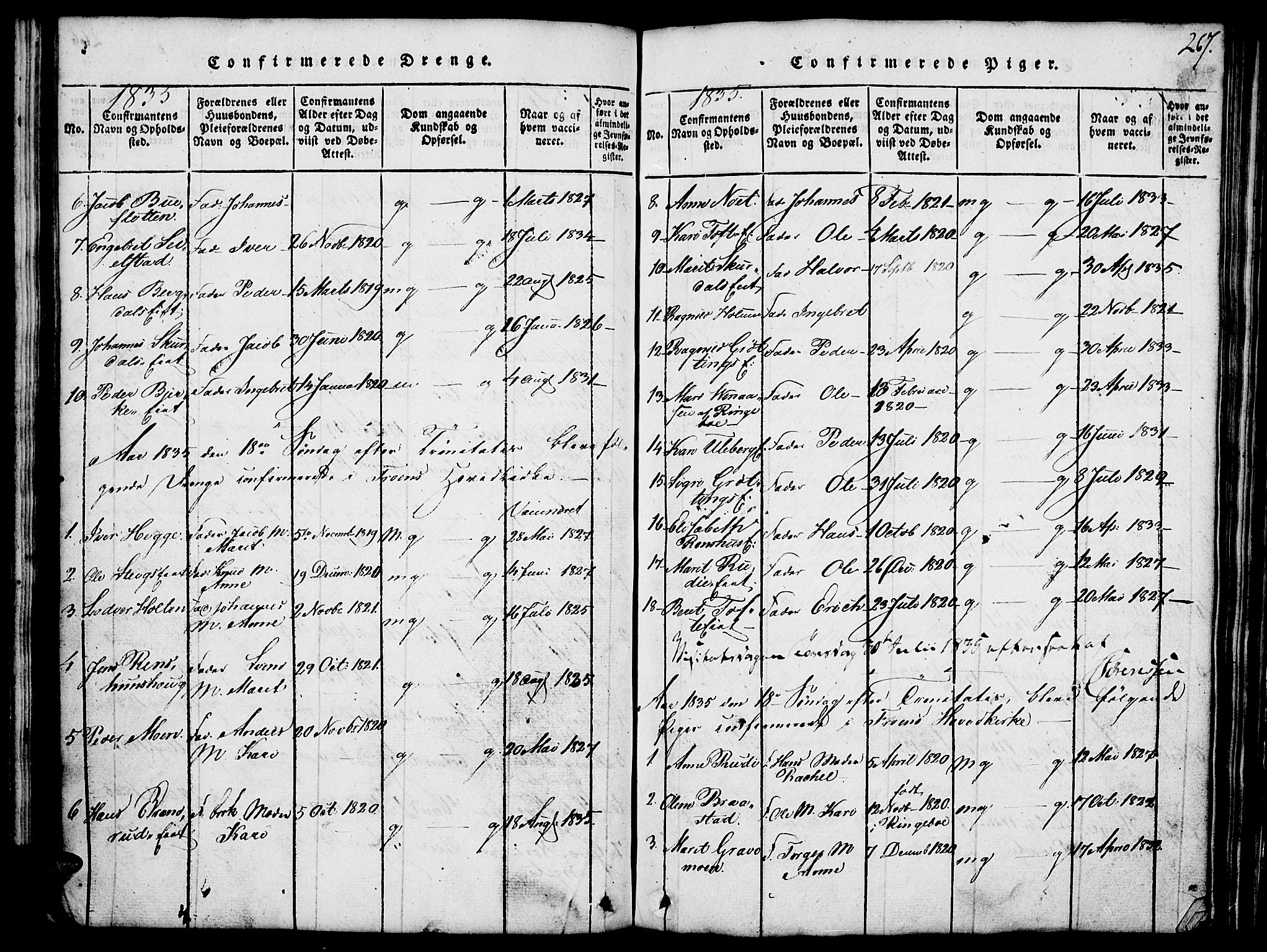 Fron prestekontor, SAH/PREST-078/H/Ha/Hab/L0001: Parish register (copy) no. 1, 1816-1843, p. 267