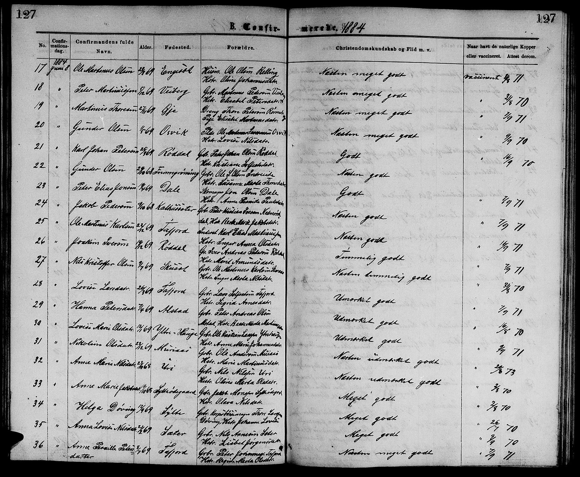 Ministerialprotokoller, klokkerbøker og fødselsregistre - Møre og Romsdal, AV/SAT-A-1454/519/L0262: Parish register (copy) no. 519C03, 1866-1884, p. 127