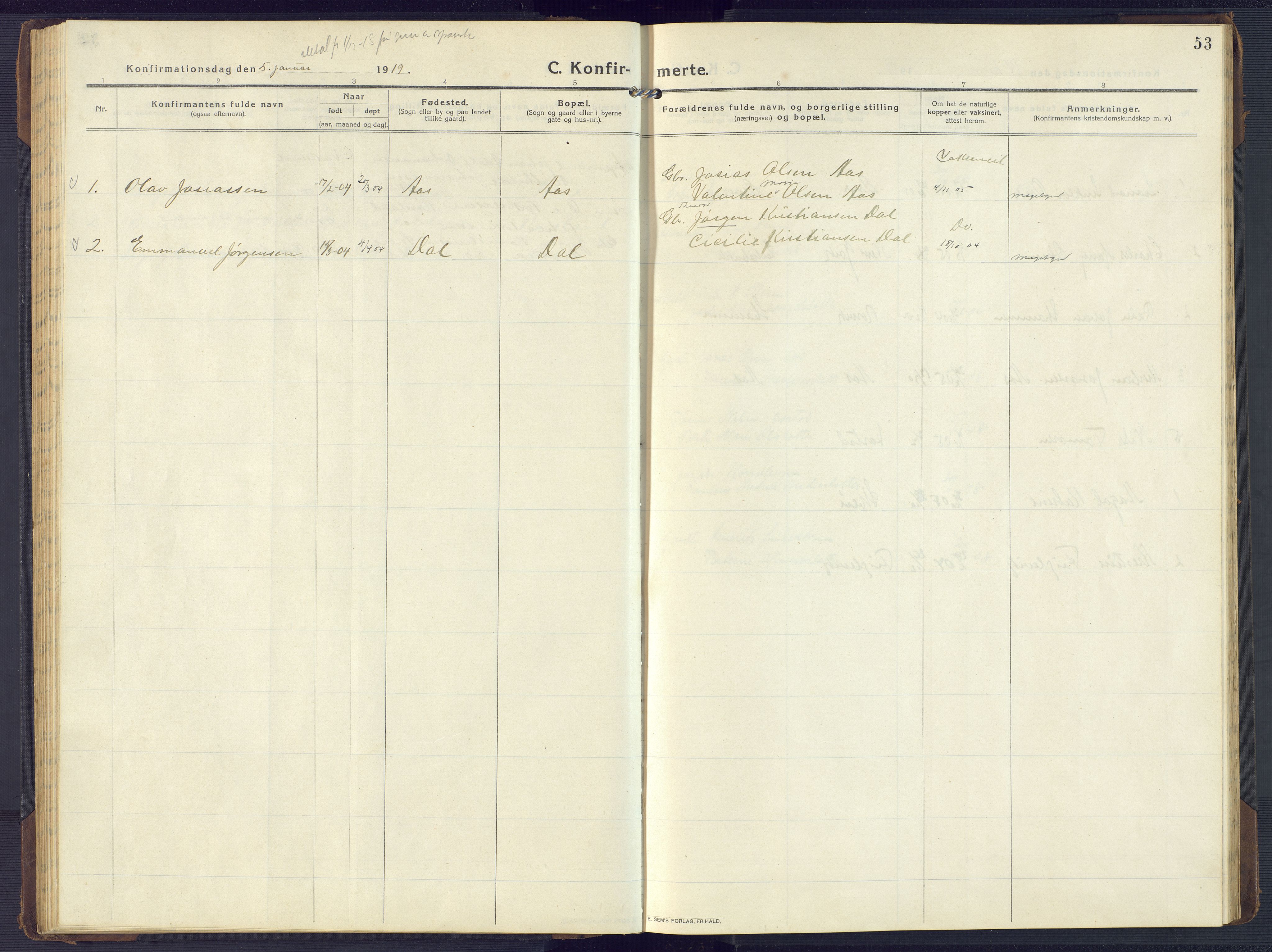 Mandal sokneprestkontor, SAK/1111-0030/F/Fb/Fbb/L0005: Parish register (copy) no. B 5, 1913-1957, p. 53