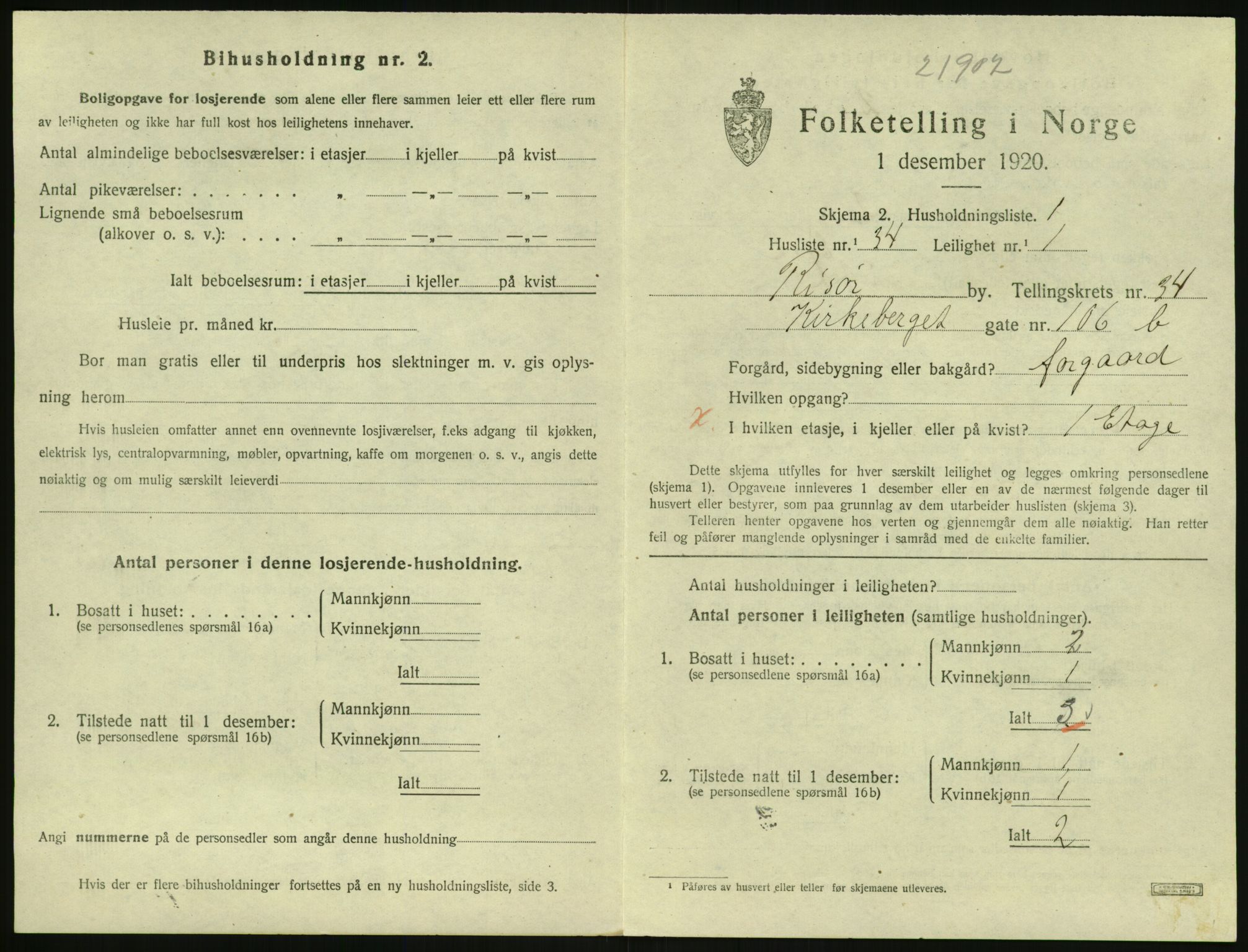 SAK, 1920 census for Risør, 1920, p. 2037