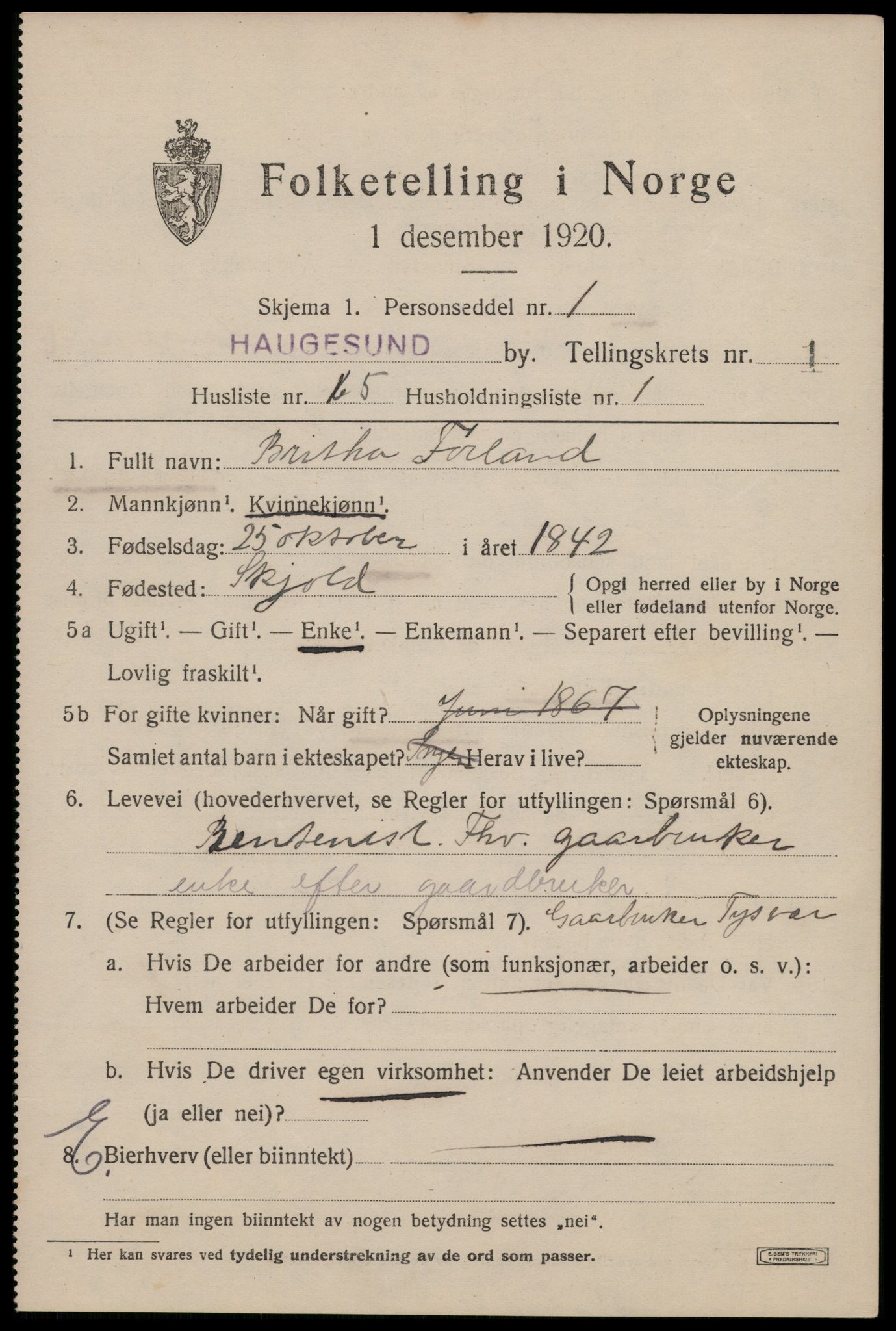 SAST, 1920 census for Haugesund, 1920, p. 12515