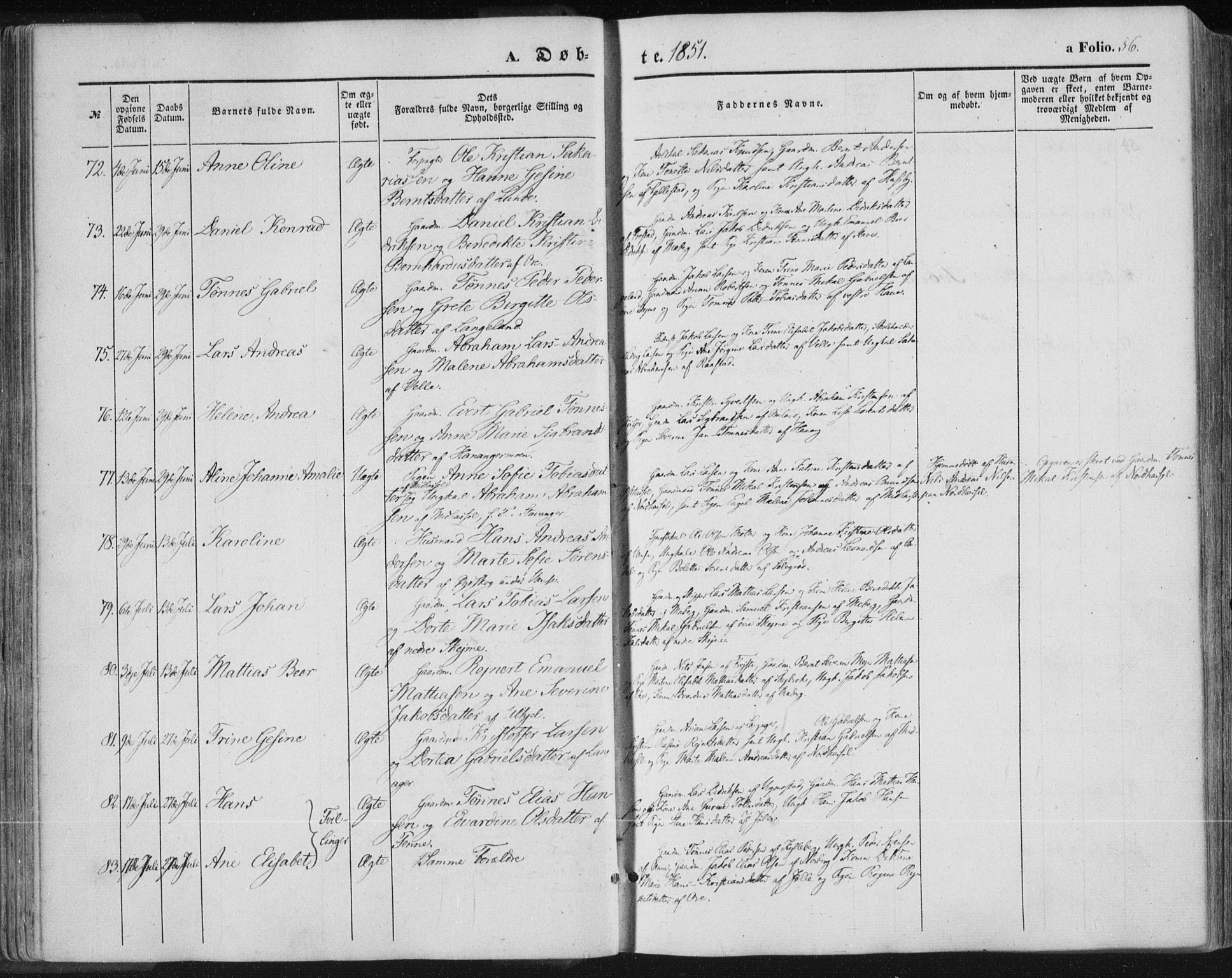 Lista sokneprestkontor, SAK/1111-0027/F/Fa/L0010: Parish register (official) no. A 10, 1846-1861, p. 56