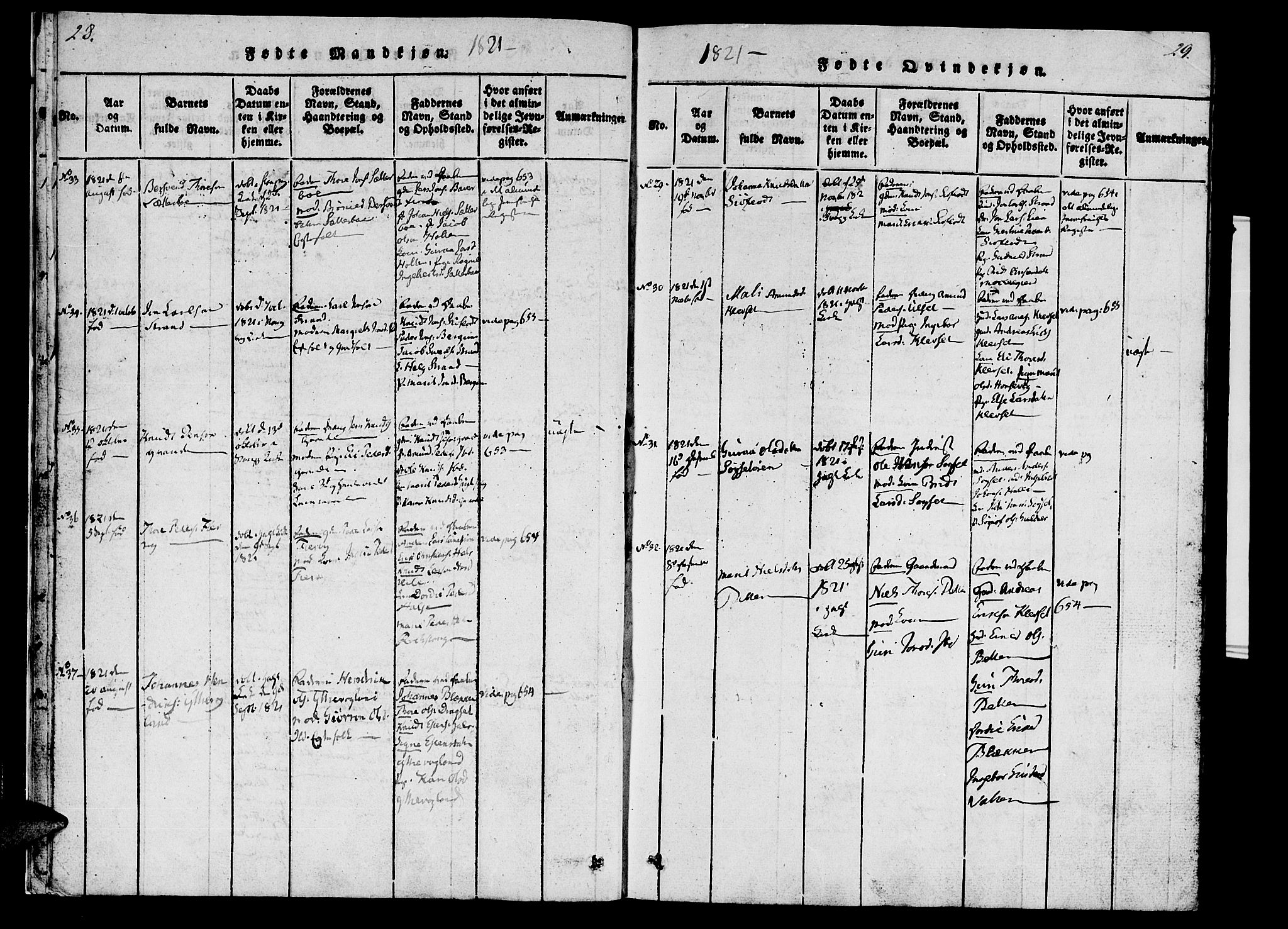 Ministerialprotokoller, klokkerbøker og fødselsregistre - Møre og Romsdal, AV/SAT-A-1454/592/L1023: Parish register (official) no. 592A02, 1820-1830, p. 28-29