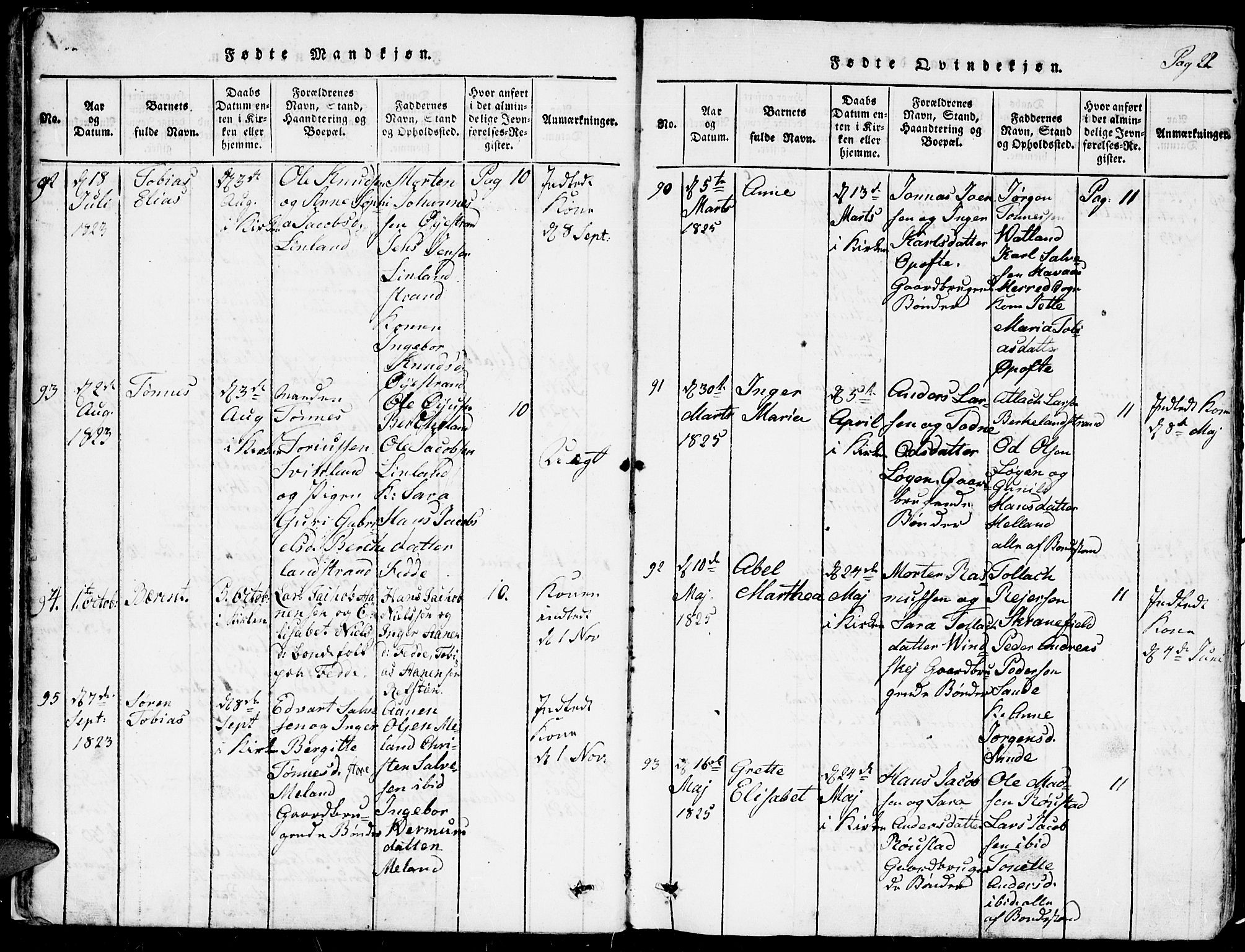 Kvinesdal sokneprestkontor, AV/SAK-1111-0026/F/Fa/Faa/L0001: Parish register (official) no. A 1, 1815-1849, p. 22