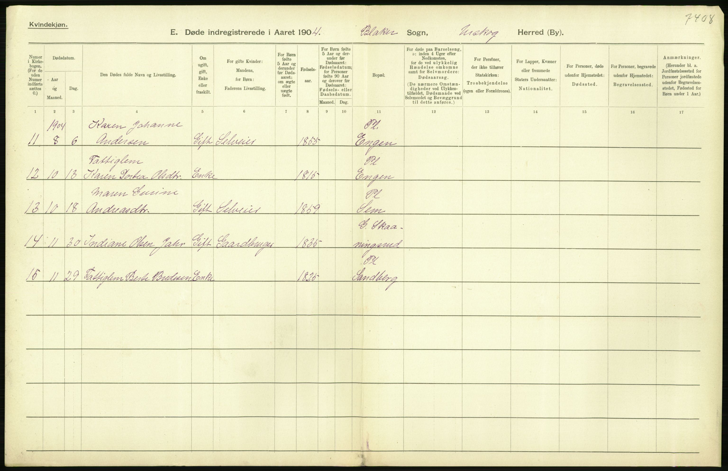 Statistisk sentralbyrå, Sosiodemografiske emner, Befolkning, AV/RA-S-2228/D/Df/Dfa/Dfab/L0002: Akershus amt: Fødte, gifte, døde, 1904, p. 596