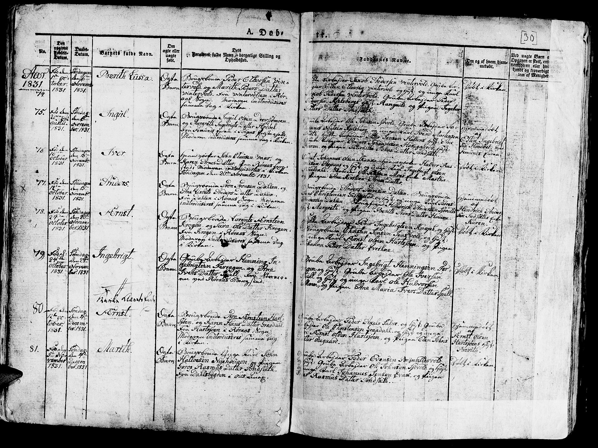 Ministerialprotokoller, klokkerbøker og fødselsregistre - Sør-Trøndelag, SAT/A-1456/681/L0938: Parish register (copy) no. 681C02, 1829-1879, p. 30