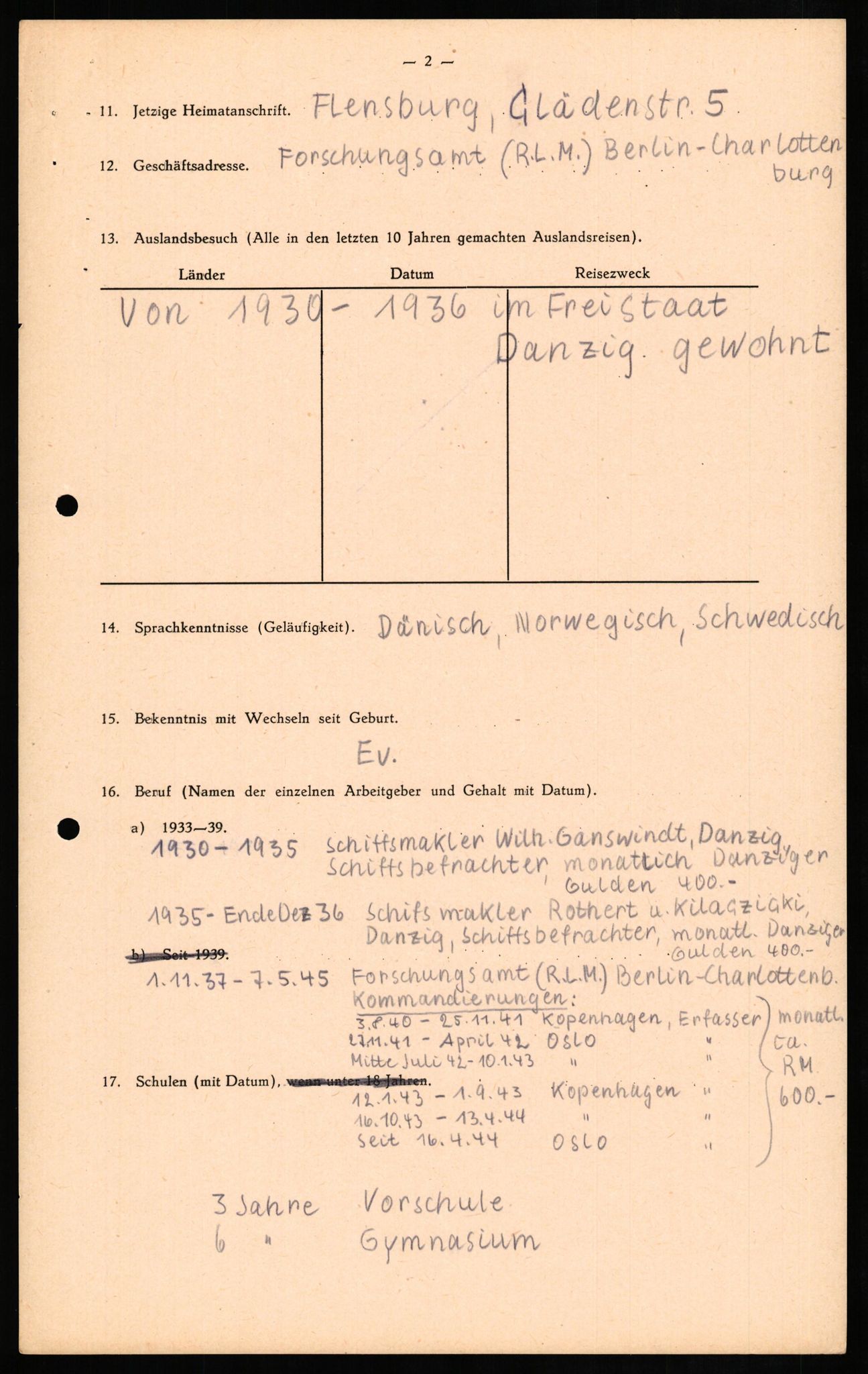 Forsvaret, Forsvarets overkommando II, AV/RA-RAFA-3915/D/Db/L0012: CI Questionaires. Tyske okkupasjonsstyrker i Norge. Tyskere., 1945-1946, p. 409