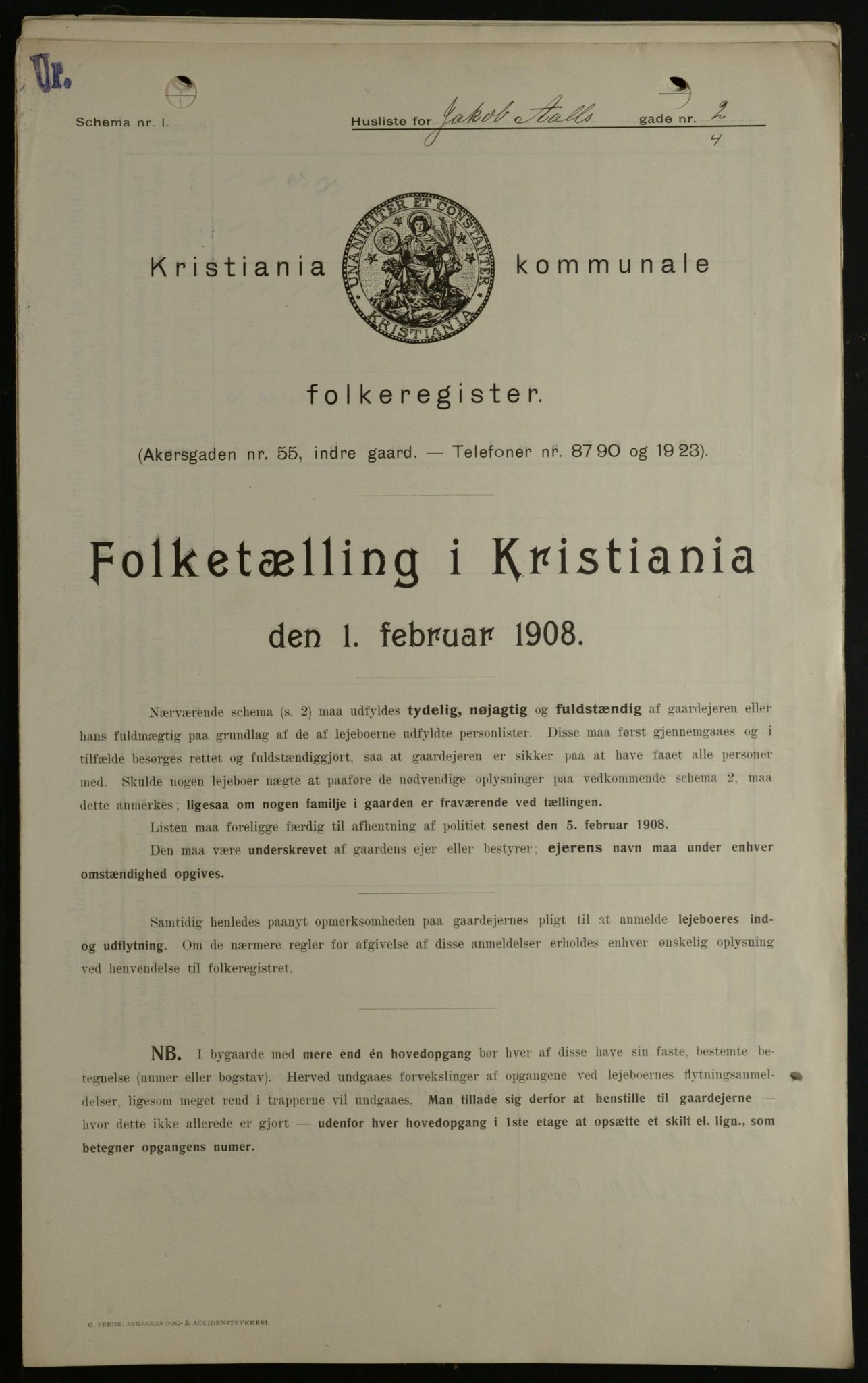 OBA, Municipal Census 1908 for Kristiania, 1908, p. 40120