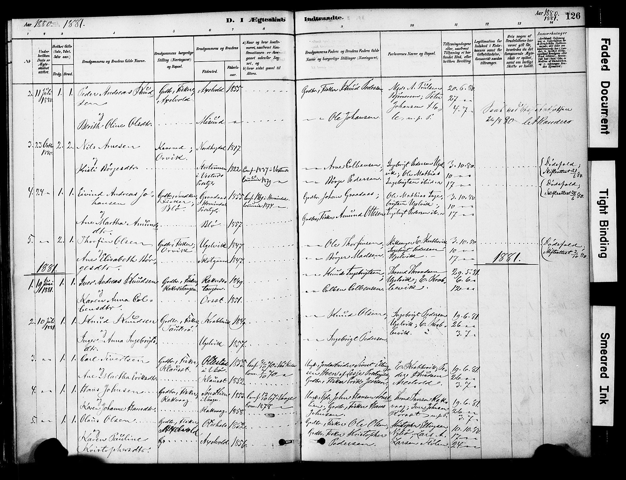 Ministerialprotokoller, klokkerbøker og fødselsregistre - Møre og Romsdal, AV/SAT-A-1454/563/L0736: Parish register (official) no. 563A01, 1878-1903, p. 126