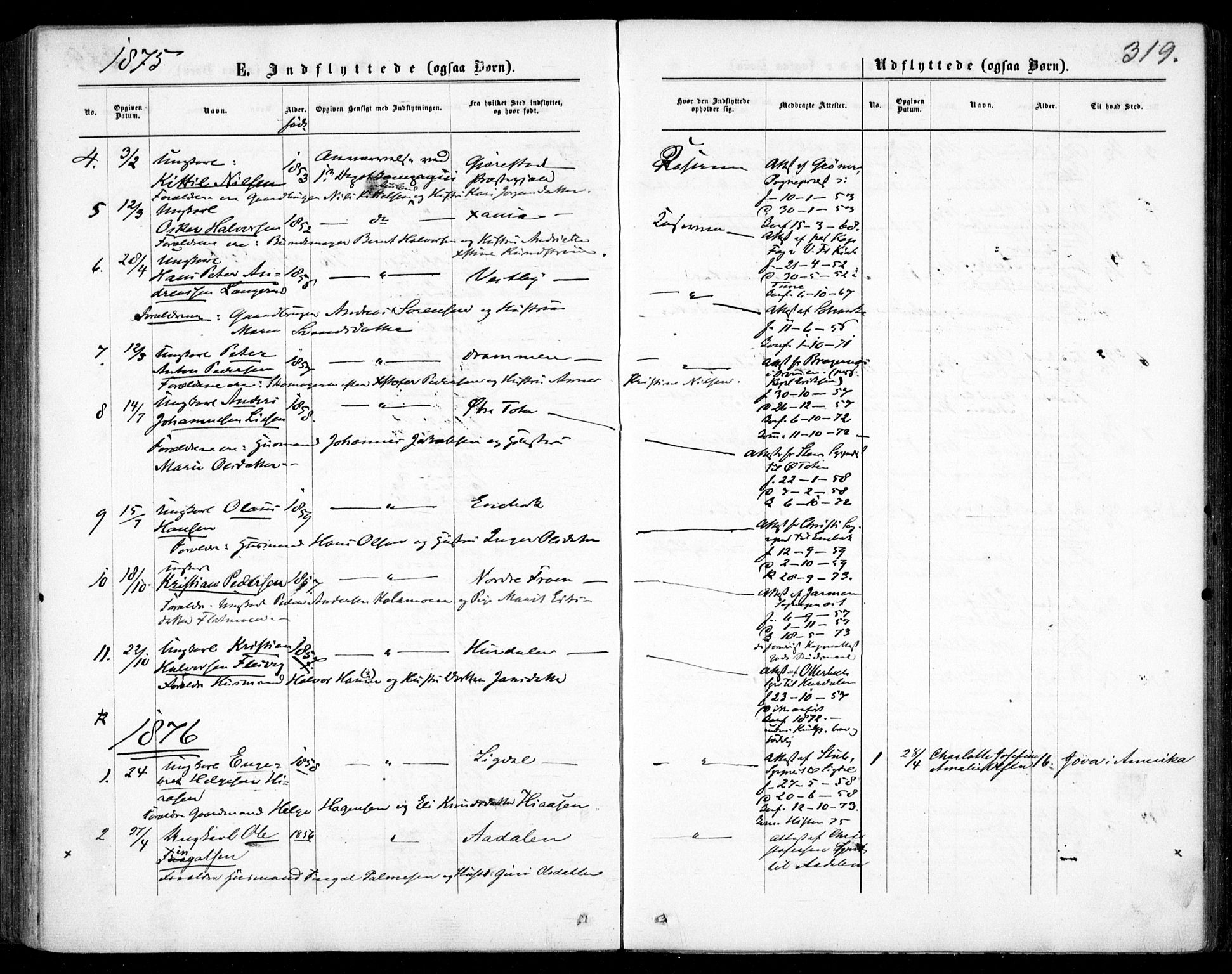 Garnisonsmenigheten Kirkebøker, AV/SAO-A-10846/F/Fa/L0011: Parish register (official) no. 11, 1870-1880, p. 319