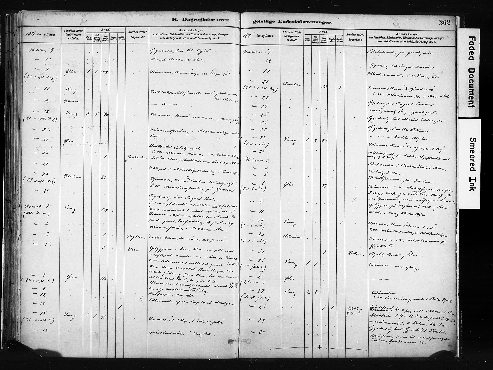 Vang prestekontor, Valdres, SAH/PREST-140/H/Ha/L0008: Parish register (official) no. 8, 1882-1910, p. 262