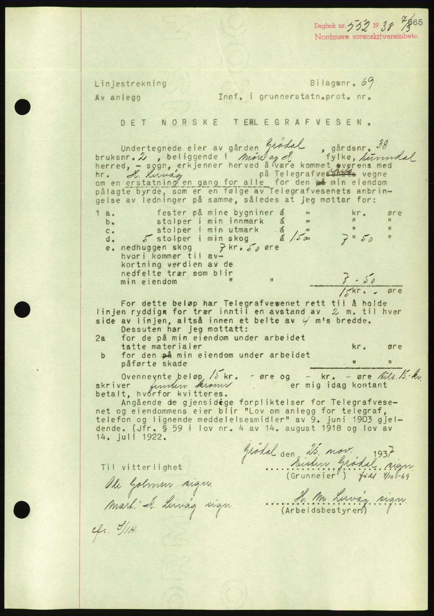 Nordmøre sorenskriveri, AV/SAT-A-4132/1/2/2Ca/L0092: Mortgage book no. B82, 1937-1938, Diary no: : 552/1938