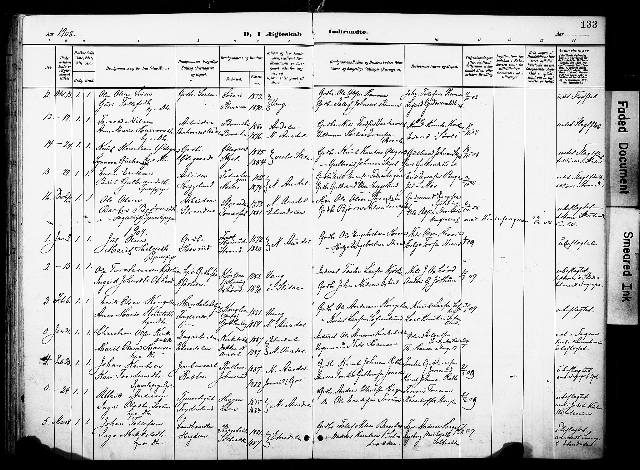 Nord-Aurdal prestekontor, SAH/PREST-132/H/Ha/Haa/L0014: Parish register (official) no. 14, 1896-1912, p. 133