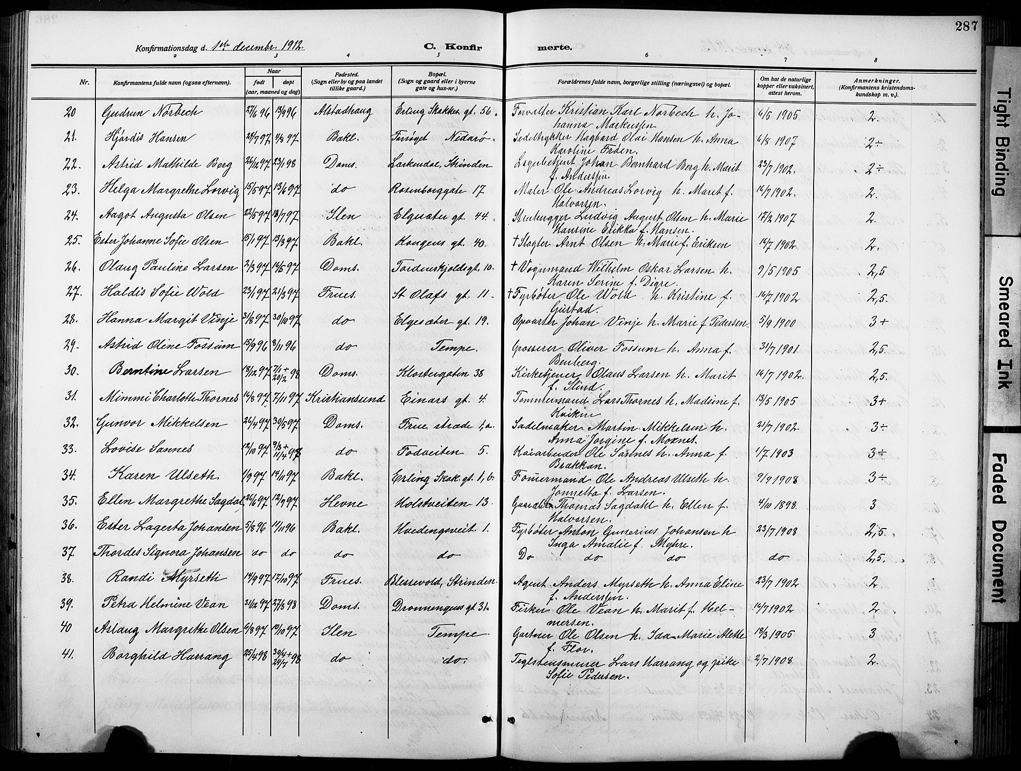 Ministerialprotokoller, klokkerbøker og fødselsregistre - Sør-Trøndelag, SAT/A-1456/601/L0096: Parish register (copy) no. 601C14, 1911-1931, p. 287