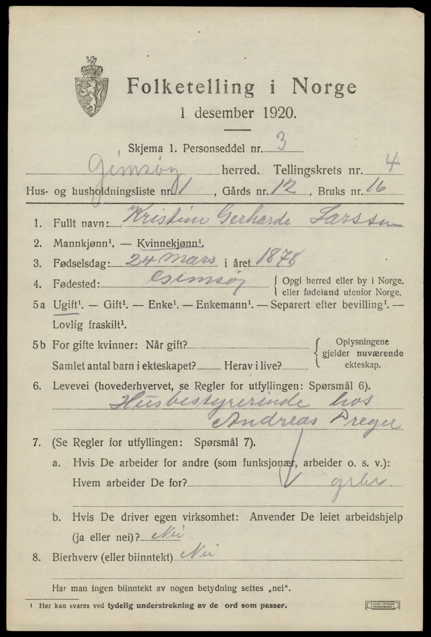 SAT, 1920 census for Gimsøy, 1920, p. 1971