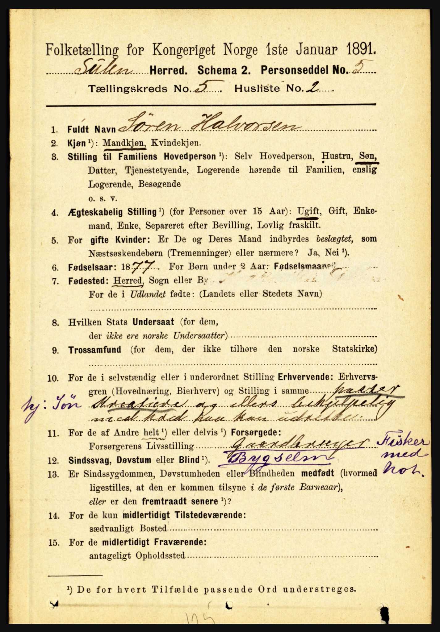 RA, 1891 census for 1412 Solund, 1891, p. 1948